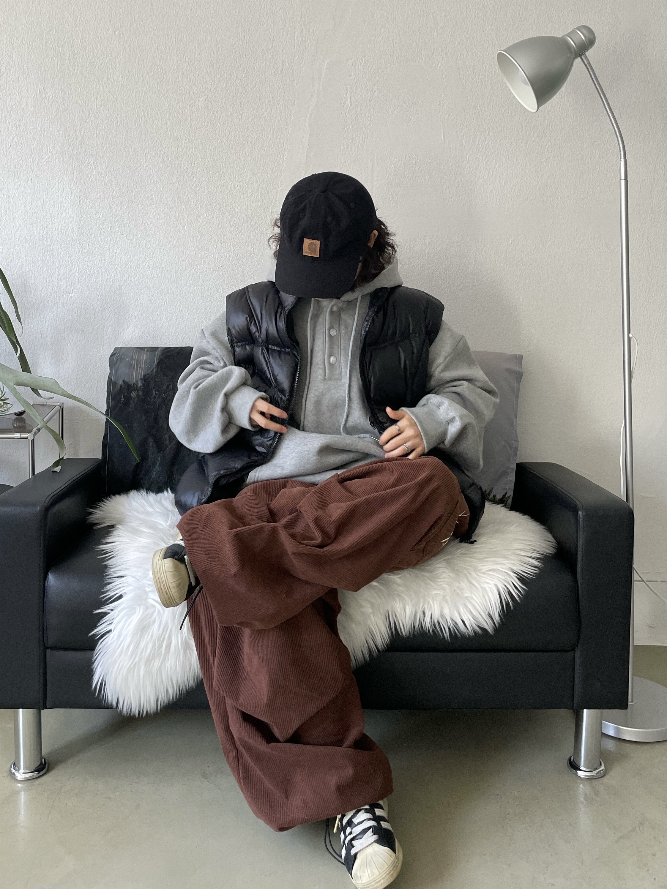 Carhartt Canvas Cap Black, Adidas Superstar Premium Black White 착용 스타일 - 6