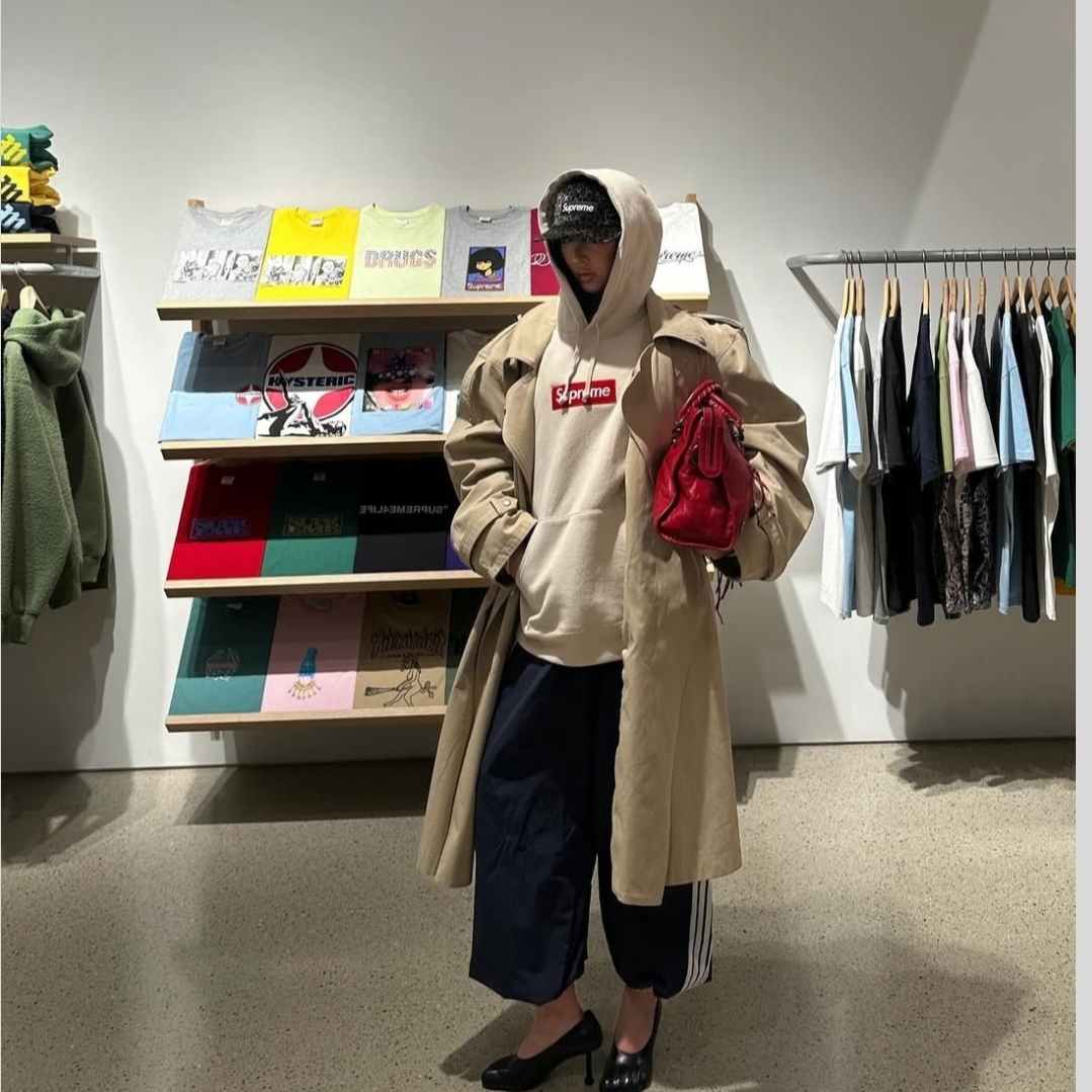 Supreme Box Logo Hooded Sweatshirt Stone - 24FW 착용 스타일 - 5