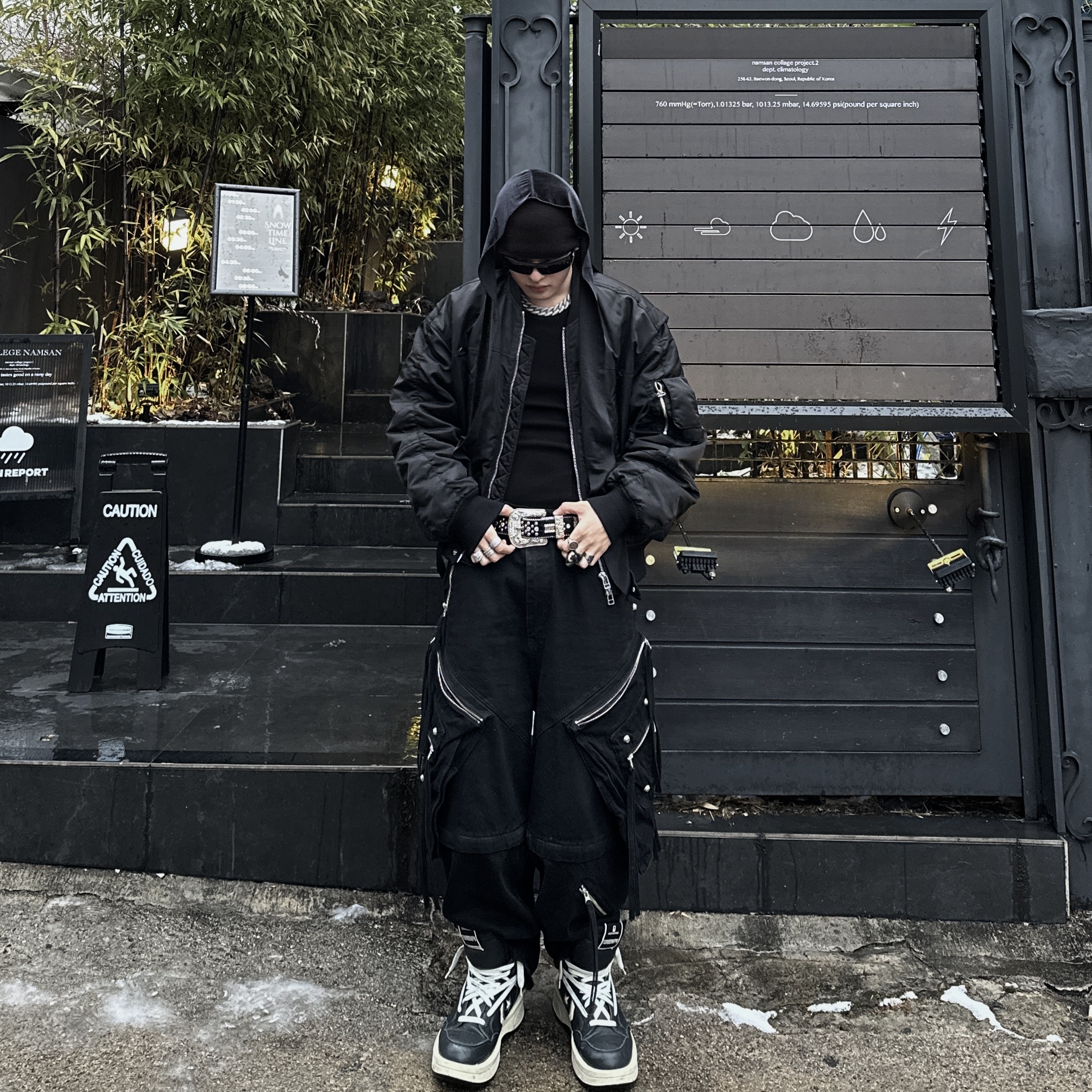 Converse x Drkshdw Turbowpn Black Cream, Stussy Sovereign Ring Sterling Silver 착용 스타일 - 2