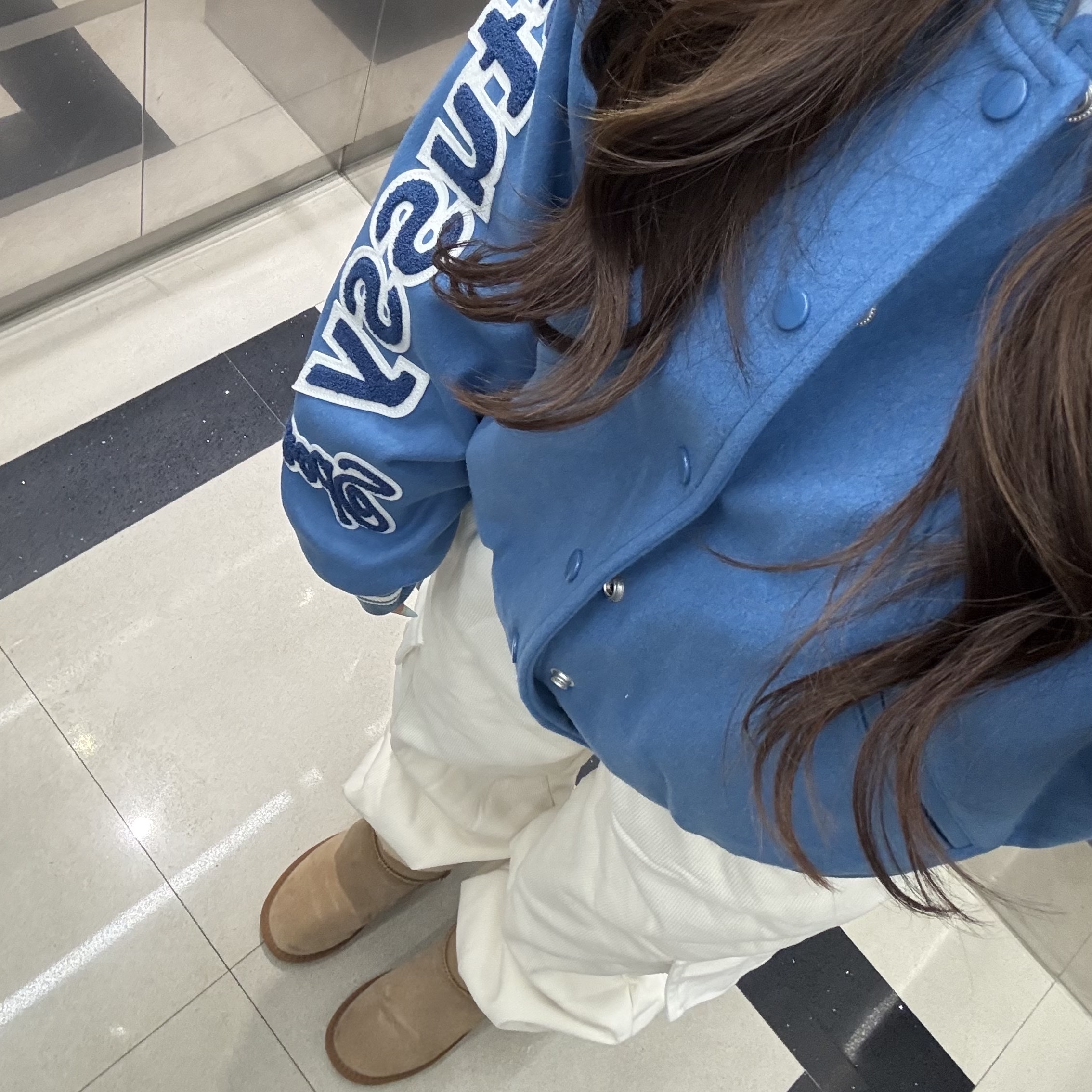 Stussy Competition Varsity Jacket Blue 착용 스타일
