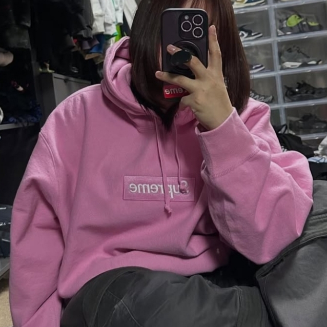 Supreme Box Logo Hooded Sweatshirt Dusty Pink - 24FW 착용 스타일