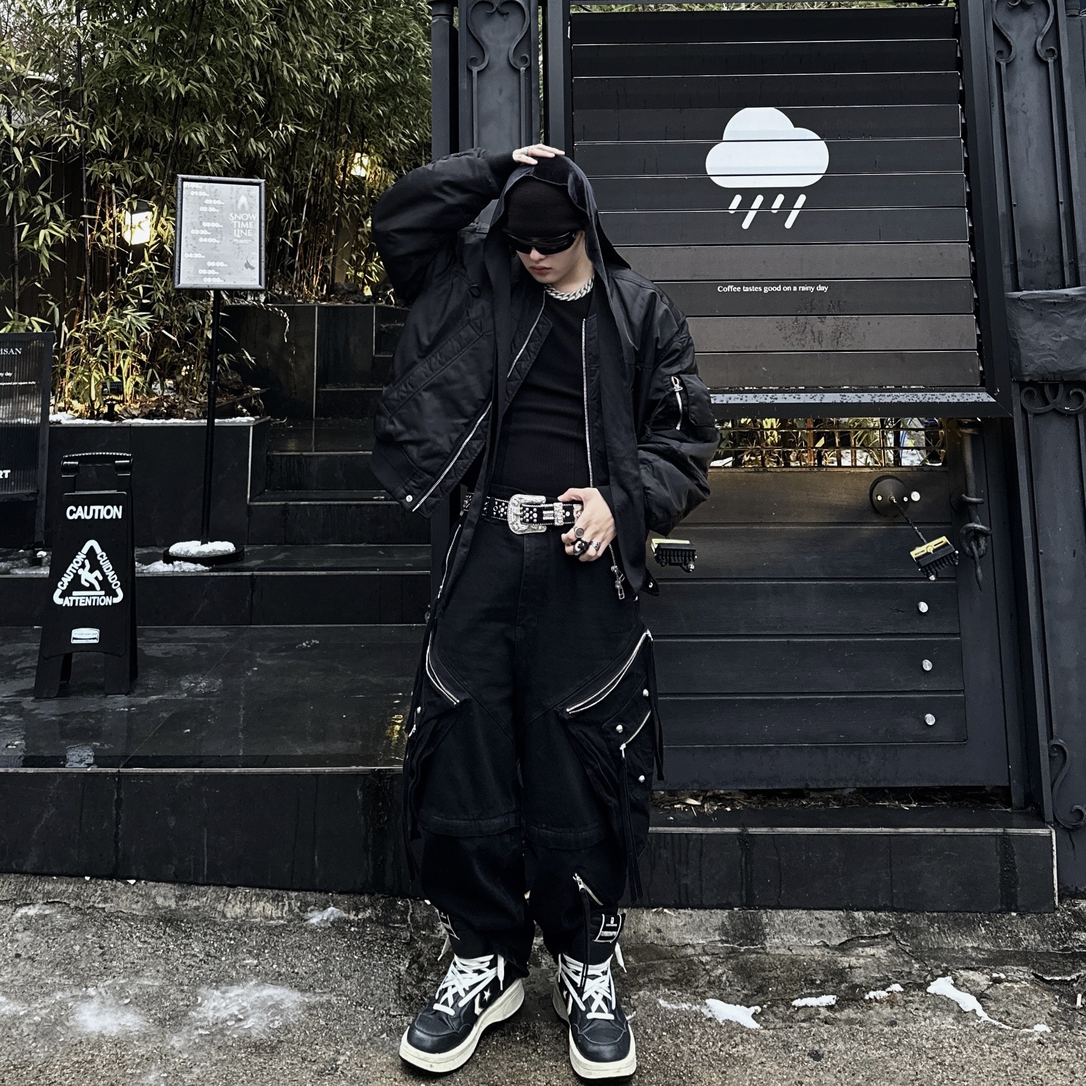 Converse x Drkshdw Turbowpn Black Cream, Stussy Sovereign Ring Sterling Silver 착용 스타일 - 1