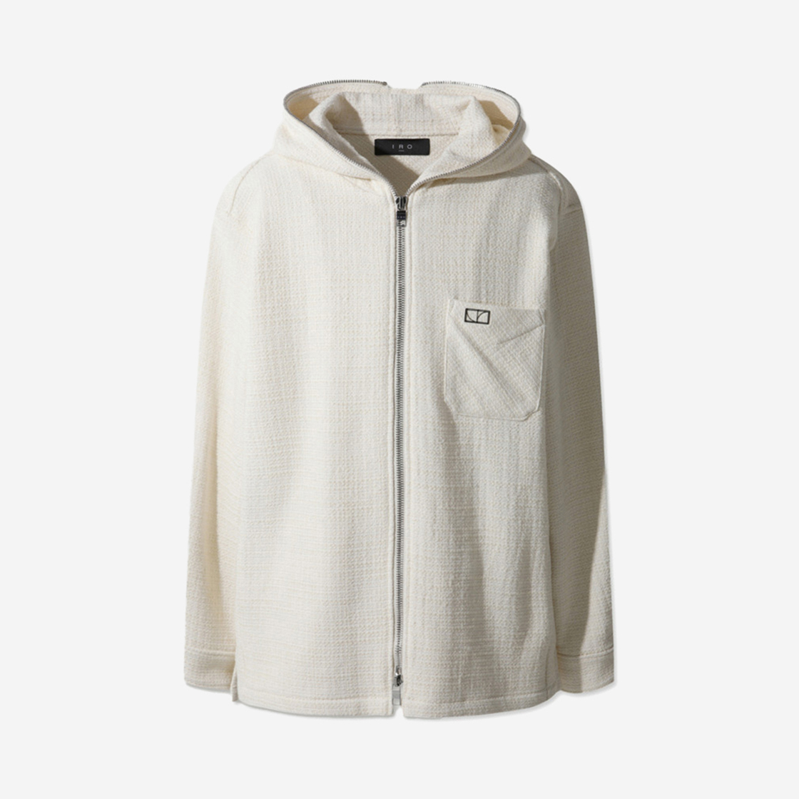 IRUAS24003IVX Iro Amaury Bold Tweed Wool Zip-Up Hoodie Jumper Black