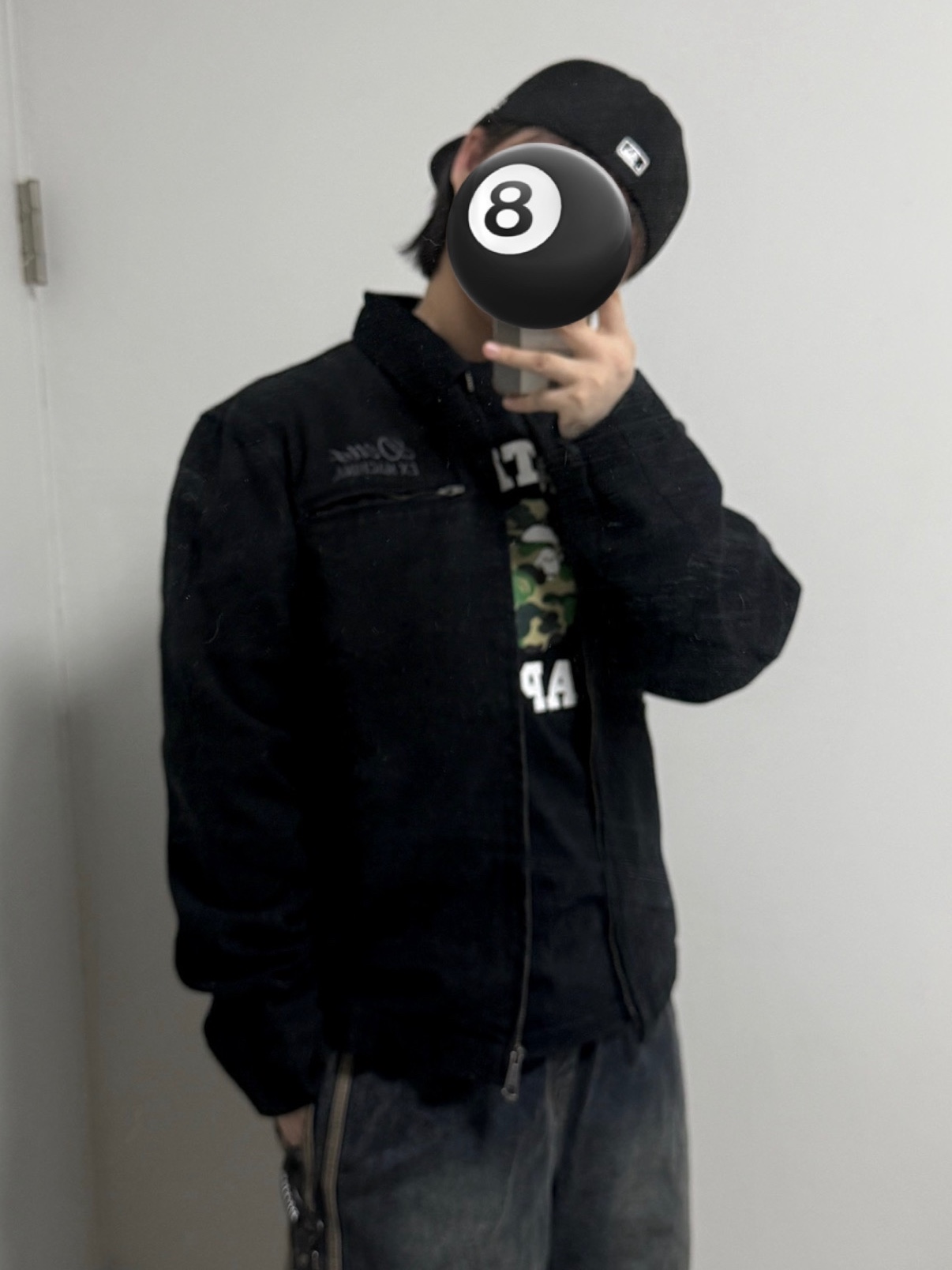 Deus Ex Machina Seoul Address Workwear Jacket Black, BAPE ABC Camo College T-Shirt Black Green 착용 스타일
