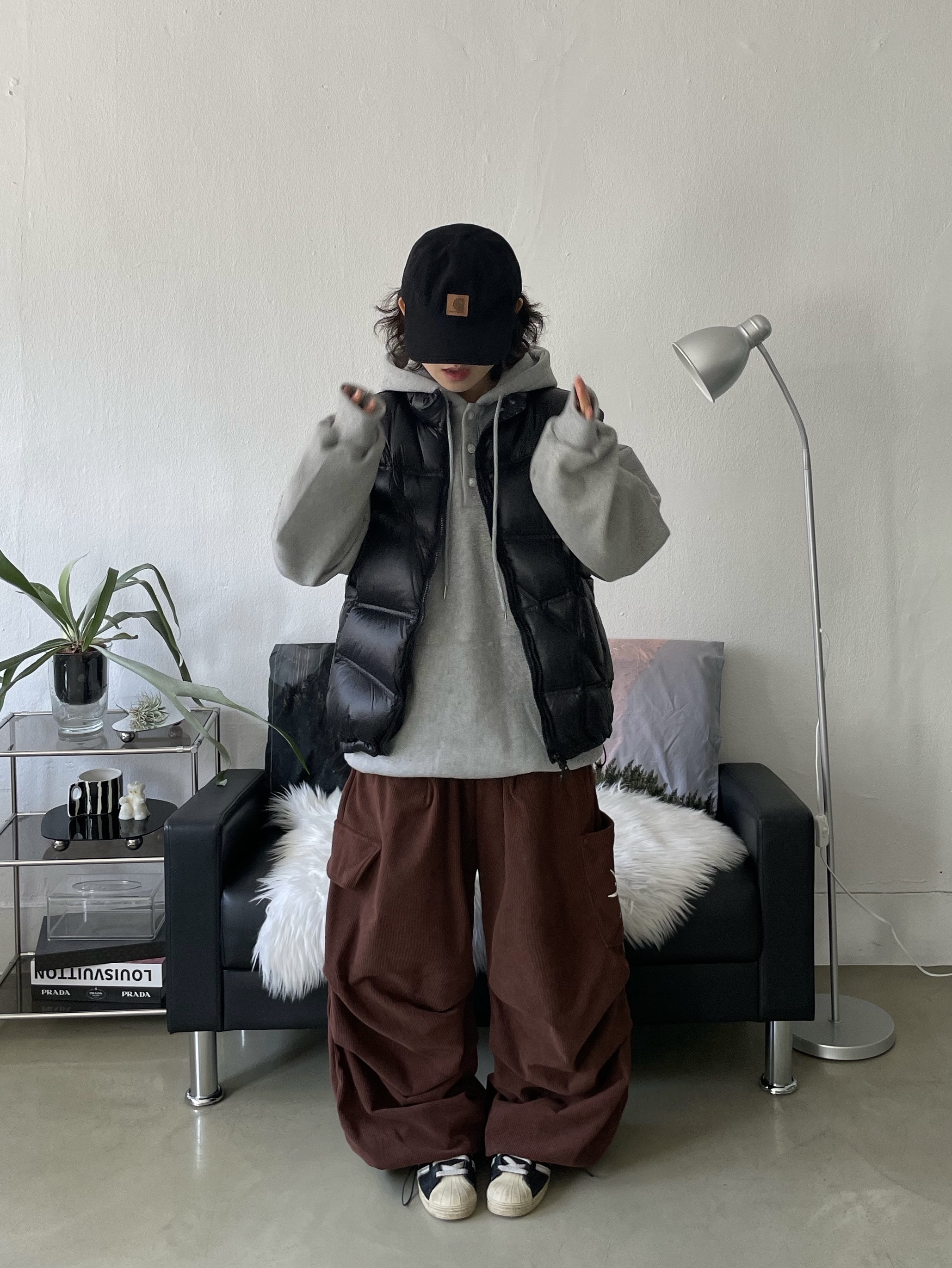 Carhartt Canvas Cap Black, Adidas Superstar Premium Black White 착용 스타일 - 4