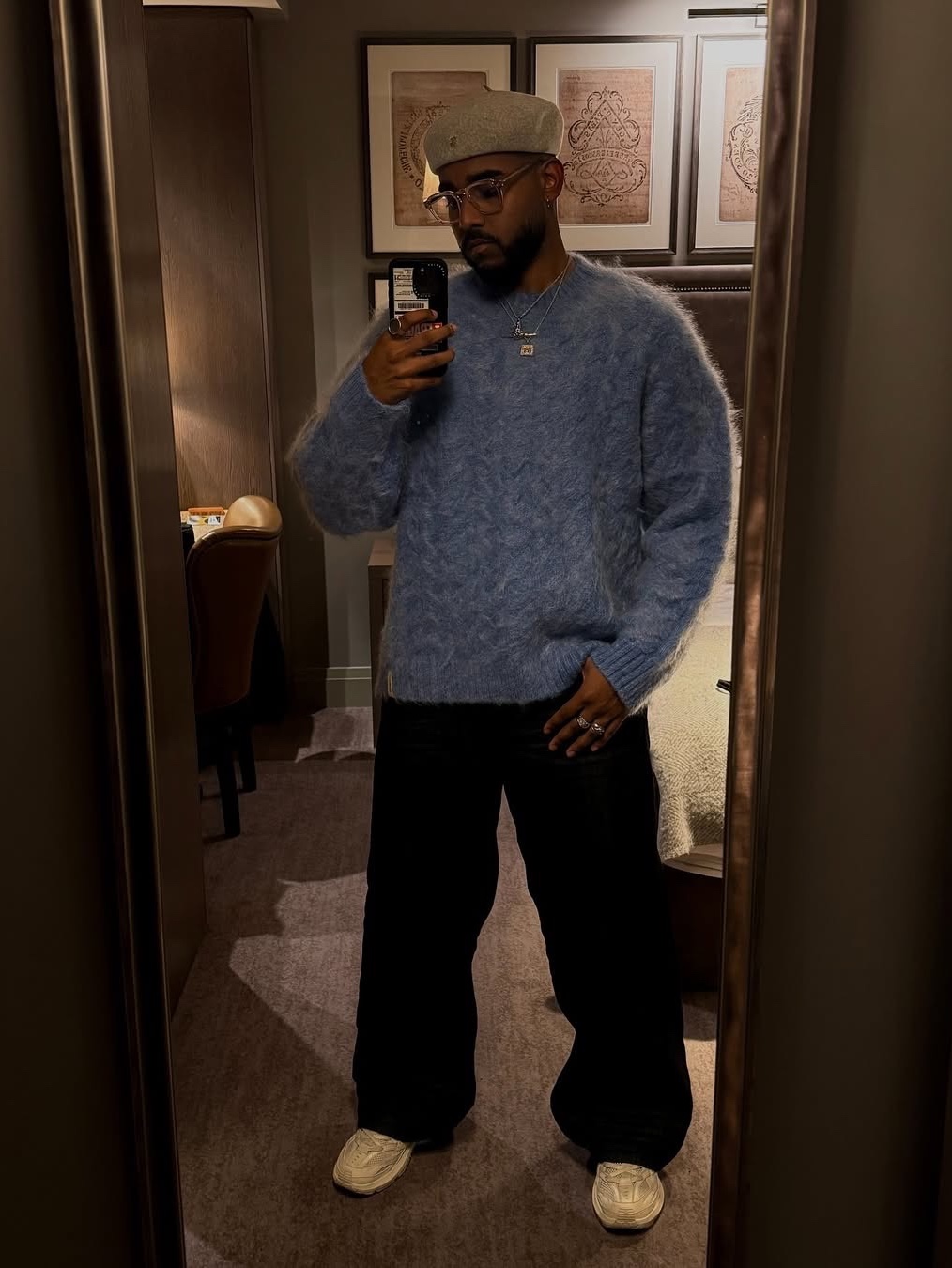 Represent Alpaca Cable Knit Electric Blue - 24FW 착용 스타일 - 2