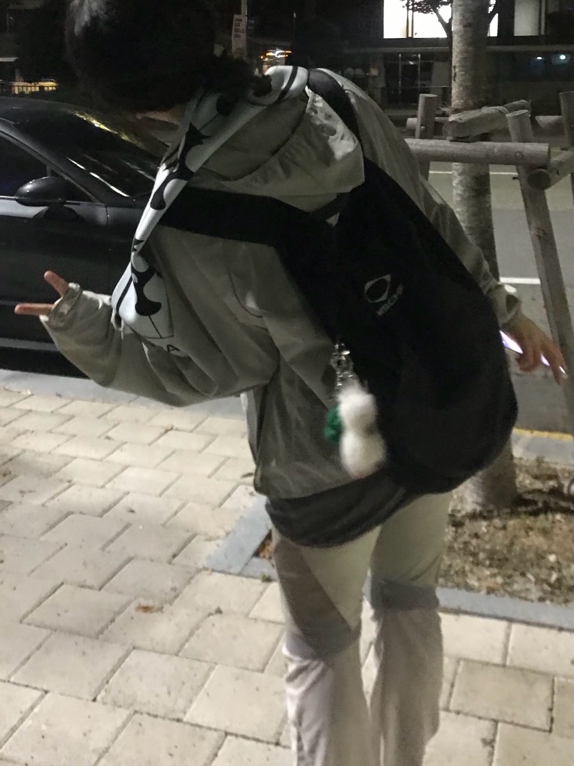 Sansan Gear Conversion Jacket Grey - 23SS, Mischief Rhombus Backpack Black 착용 스타일