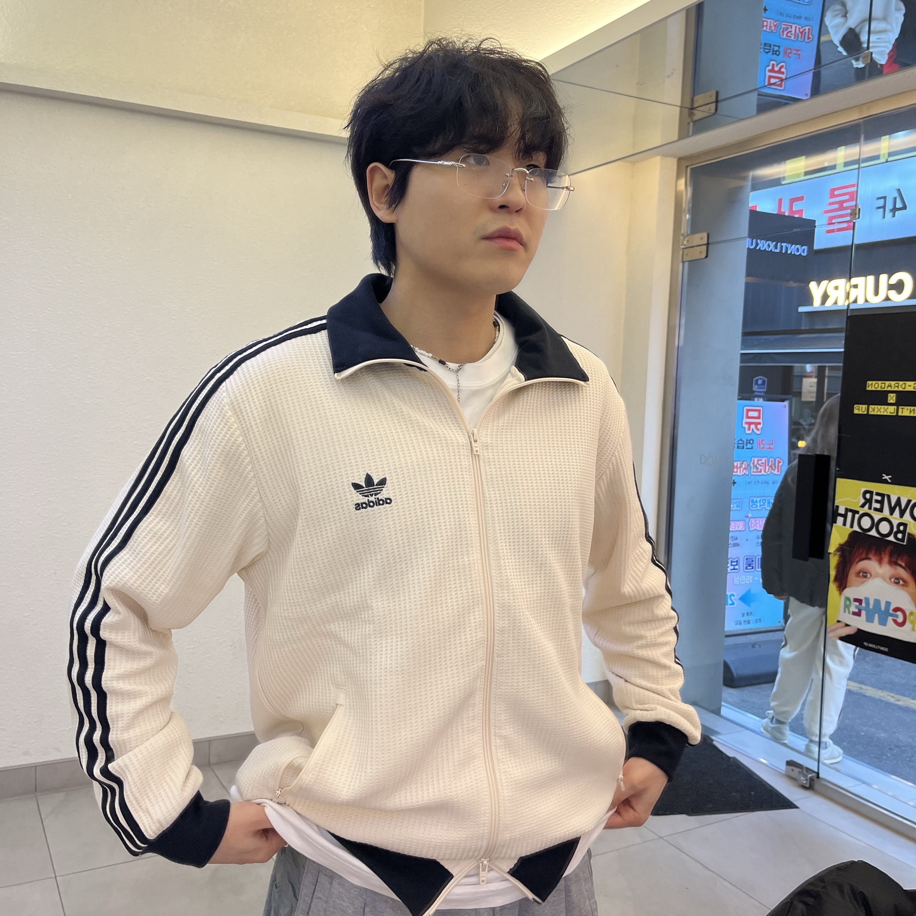 Adidas Waffle Beckenbauer Track Top Wonder White - KR Sizing 착용 스타일 - 2
