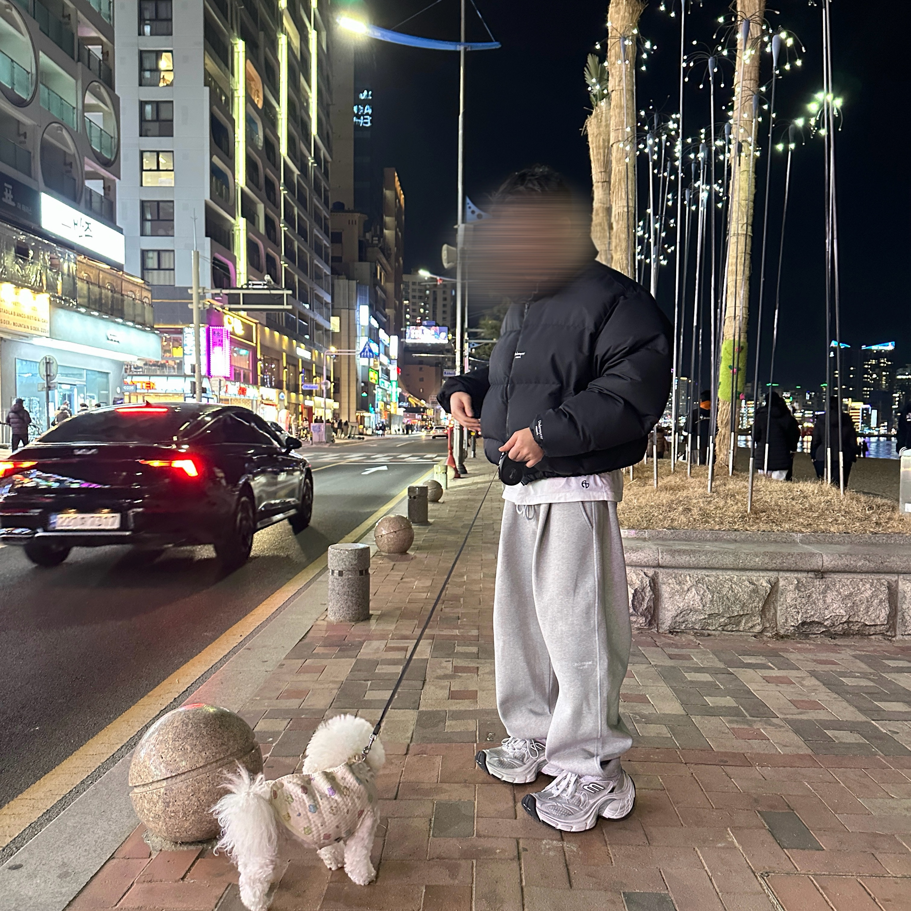 Undermycar Mu.03 Anti Fxxking Logo Play Oversized Sweat Jogger Melange Gray, Undermycar Mu.15 Anti Fxxking Logo Play Triple Logo Crop Padding Jacket Black 착용 스타일 - 1