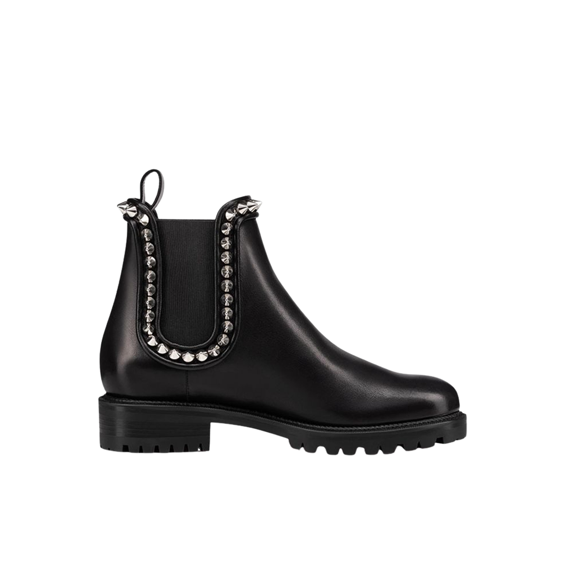 (W) 크리스찬 루부탱 카파후타 플랫 레더 부츠 블랙 실버((W) Christian Louboutin Capahutta Flat Leather Boots Black Silver)