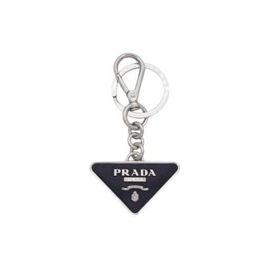Prada Saffiano Leather Triangle Logo Keyring Baltic Blue
