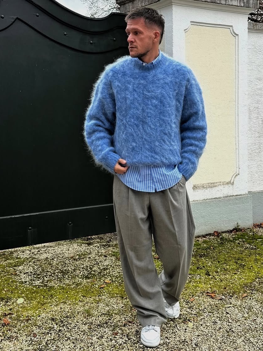 Represent Alpaca Cable Knit Electric Blue - 24FW 착용 스타일 - 2