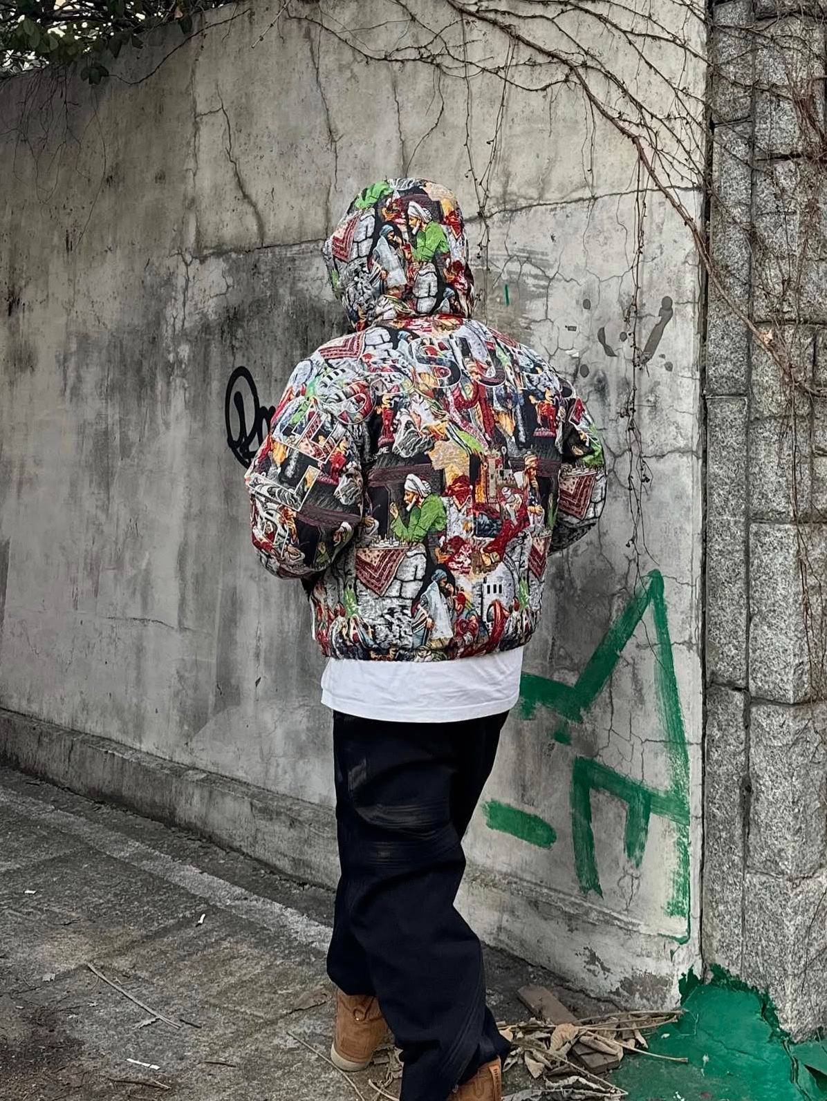 Supreme x Bless Tapestry Down Puffer Jacket Multicolor - 23FW 착용 스타일