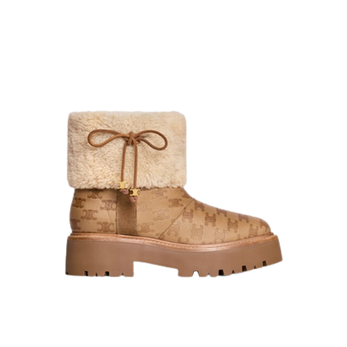 361254527C-18NA (W) Celine Suede Stamping Calfskin Shearling Bulky Cropped Triomphe Boot Cognac Natural