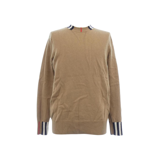 (W) Burberry Icon Stripe Trim Wool Cashmere Sweater Brown