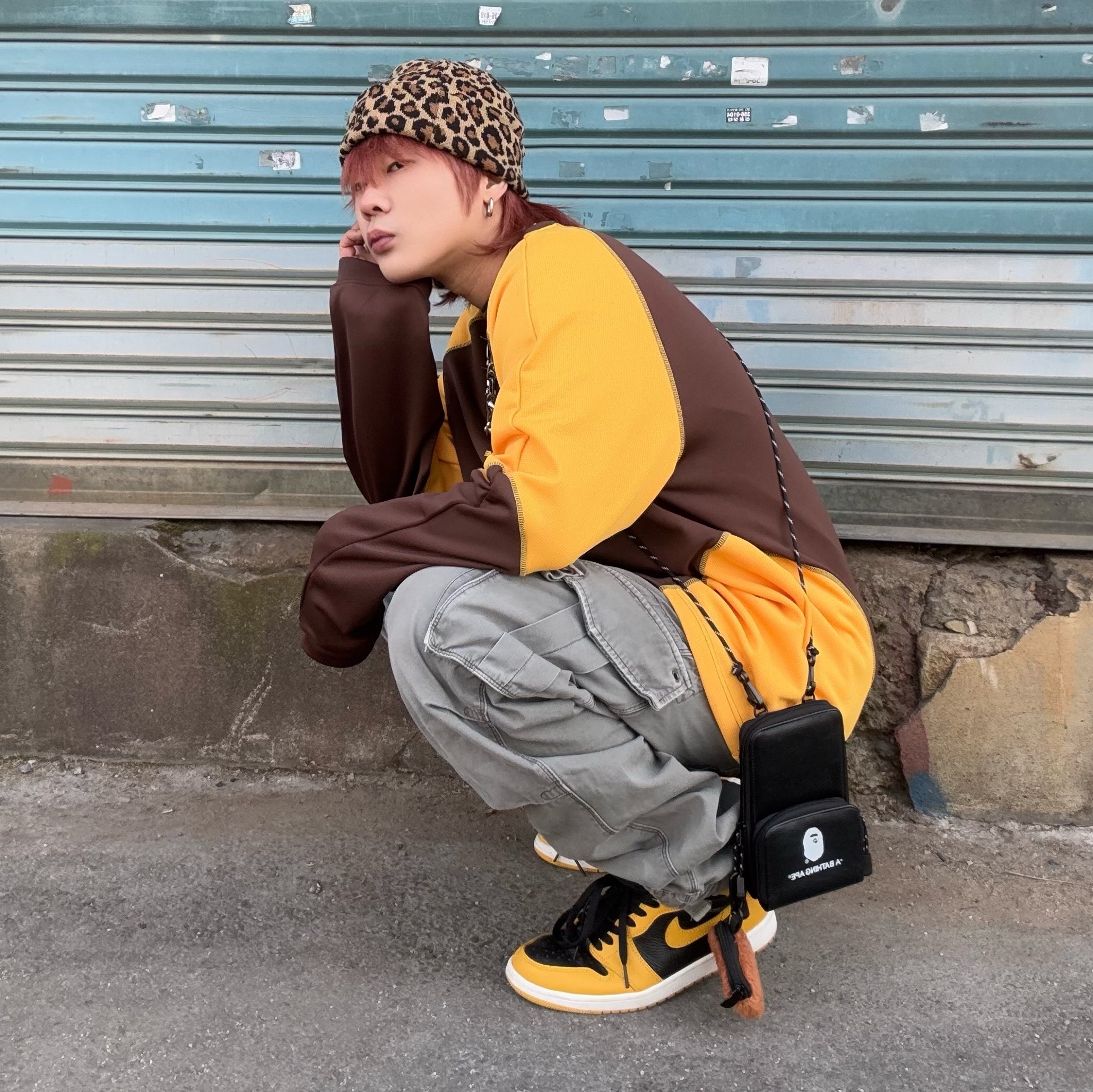 Jordan 1 Retro High OG Pollen, Suade Leopard Beanie Leopard 착용 스타일 - 1