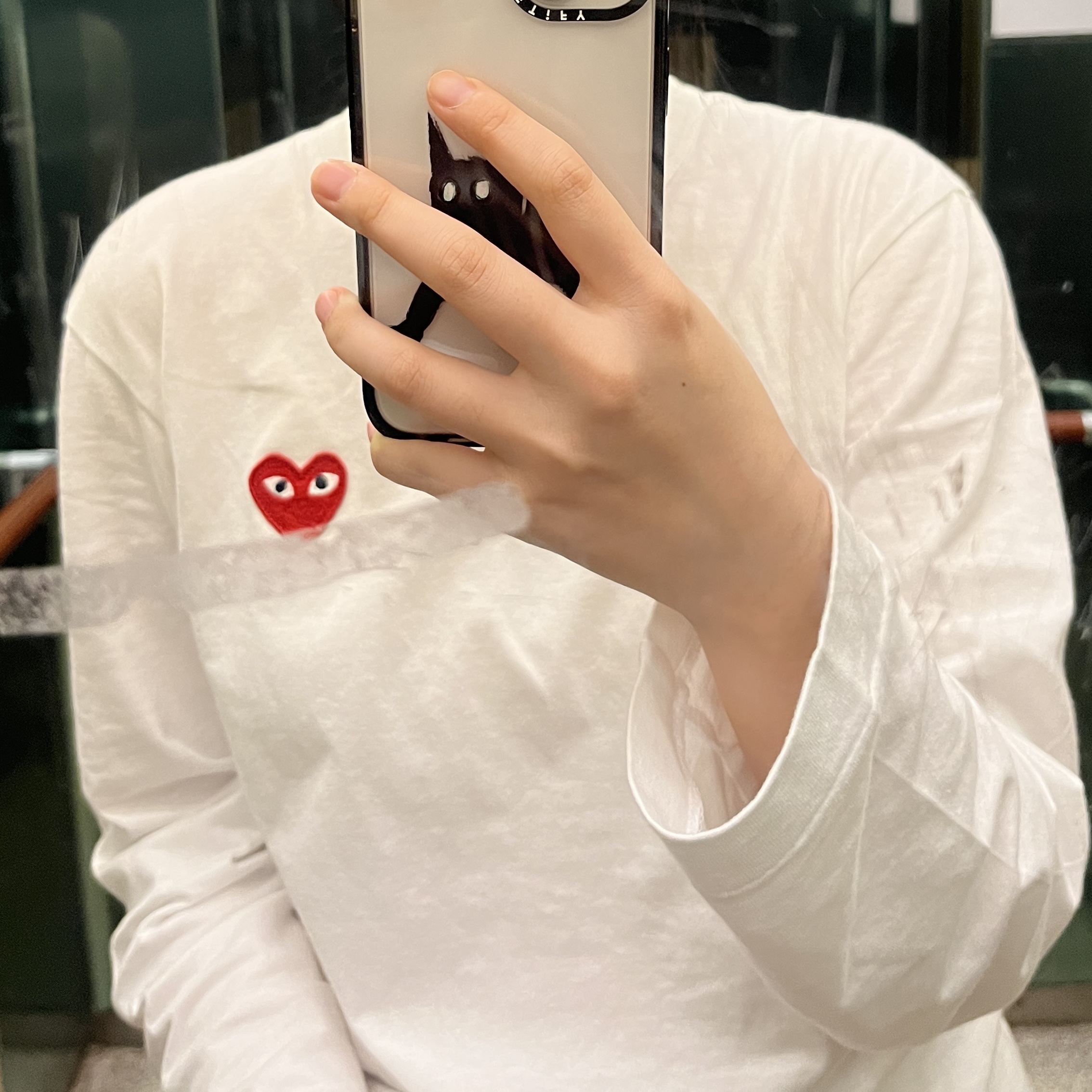 Play Comme des Garcons LS T-Shirt White 착용 스타일