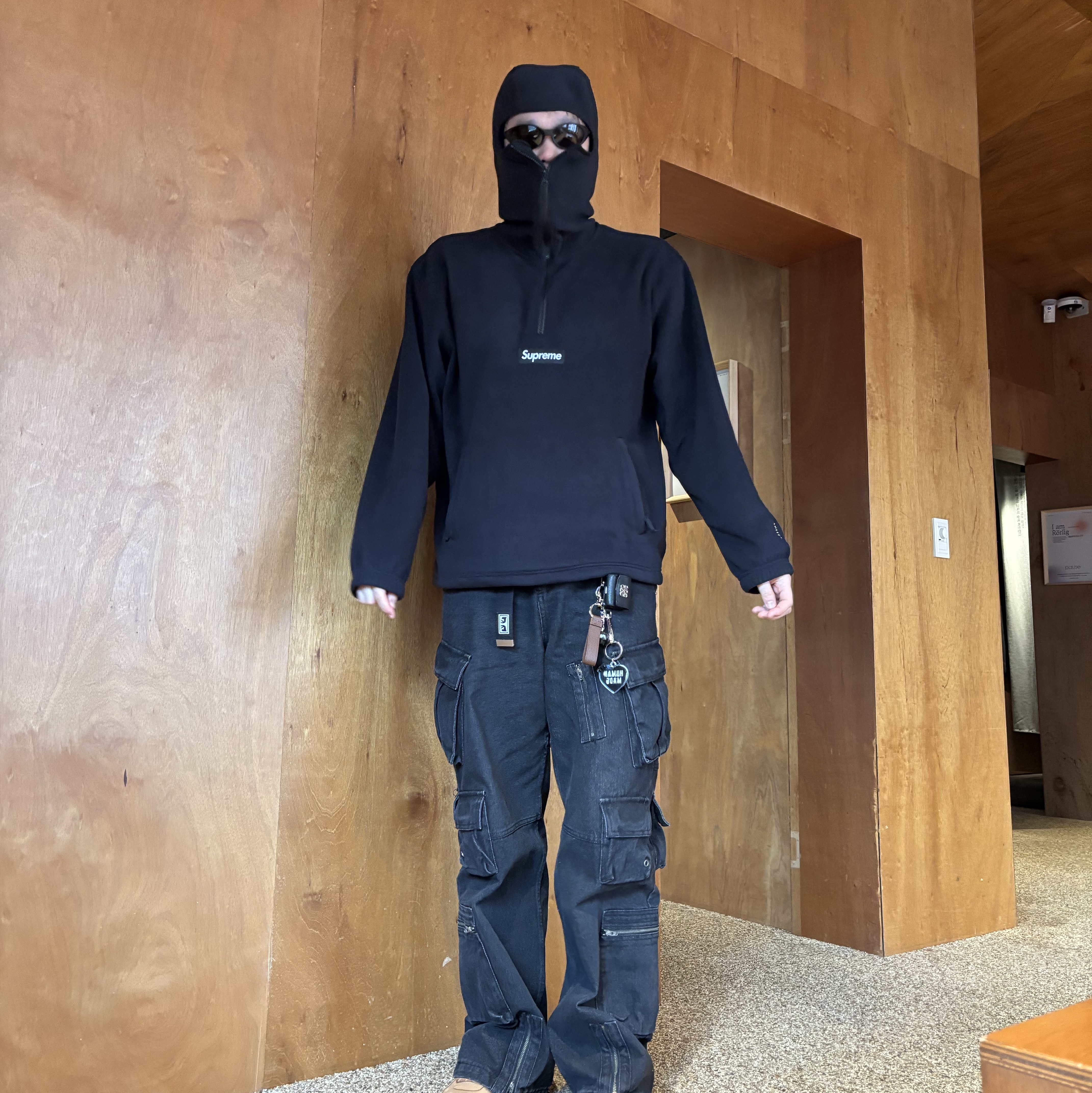 Supreme Polartec Facemask Half Zip Hooded Sweatshirt Black - 24FW μ°©μ© μ€νμΌ