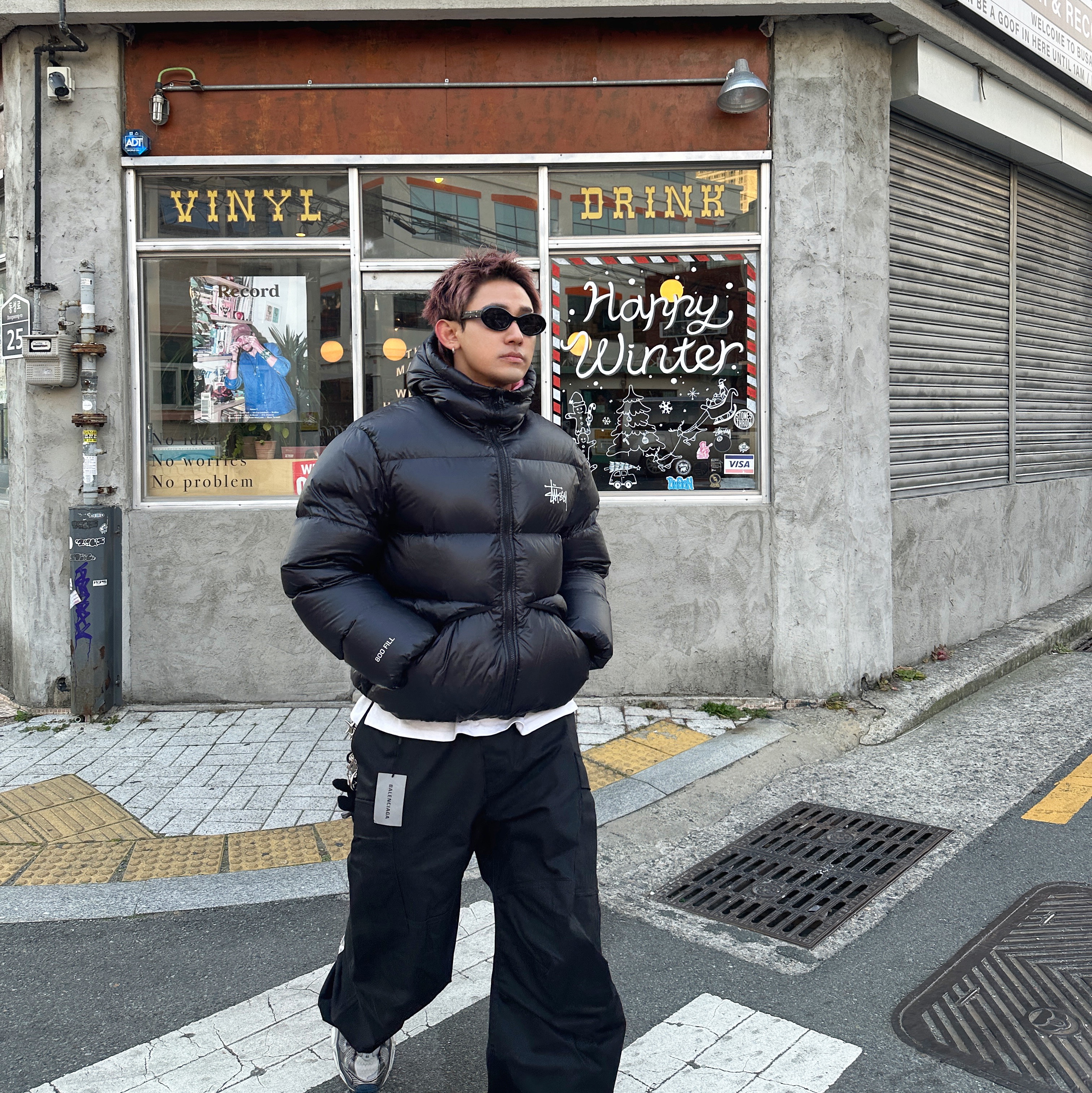 Stussy Micro Ripstop Down Parka Black 착용 스타일 - 1