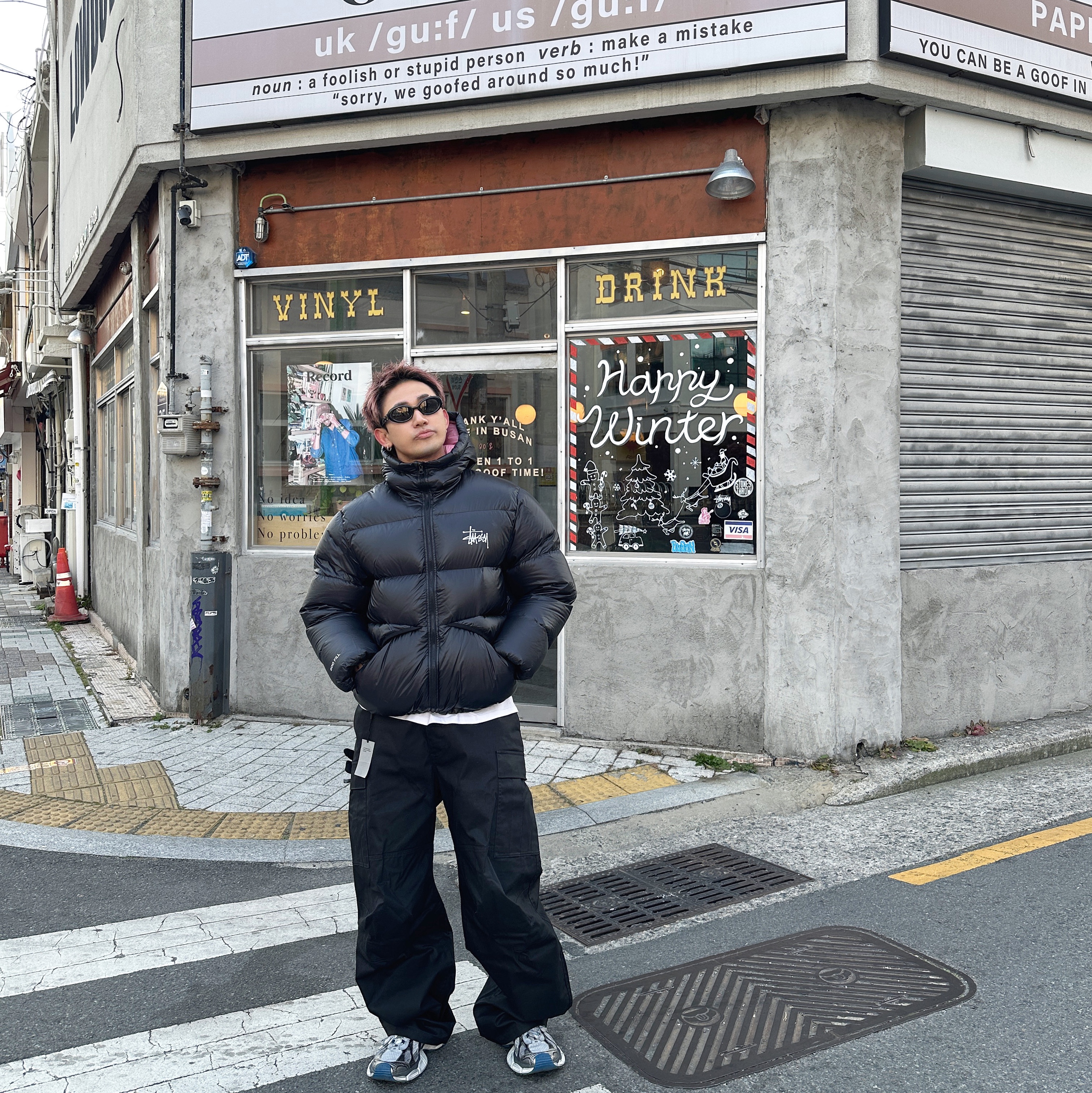 Stussy Micro Ripstop Down Parka Black 착용 스타일 - 2