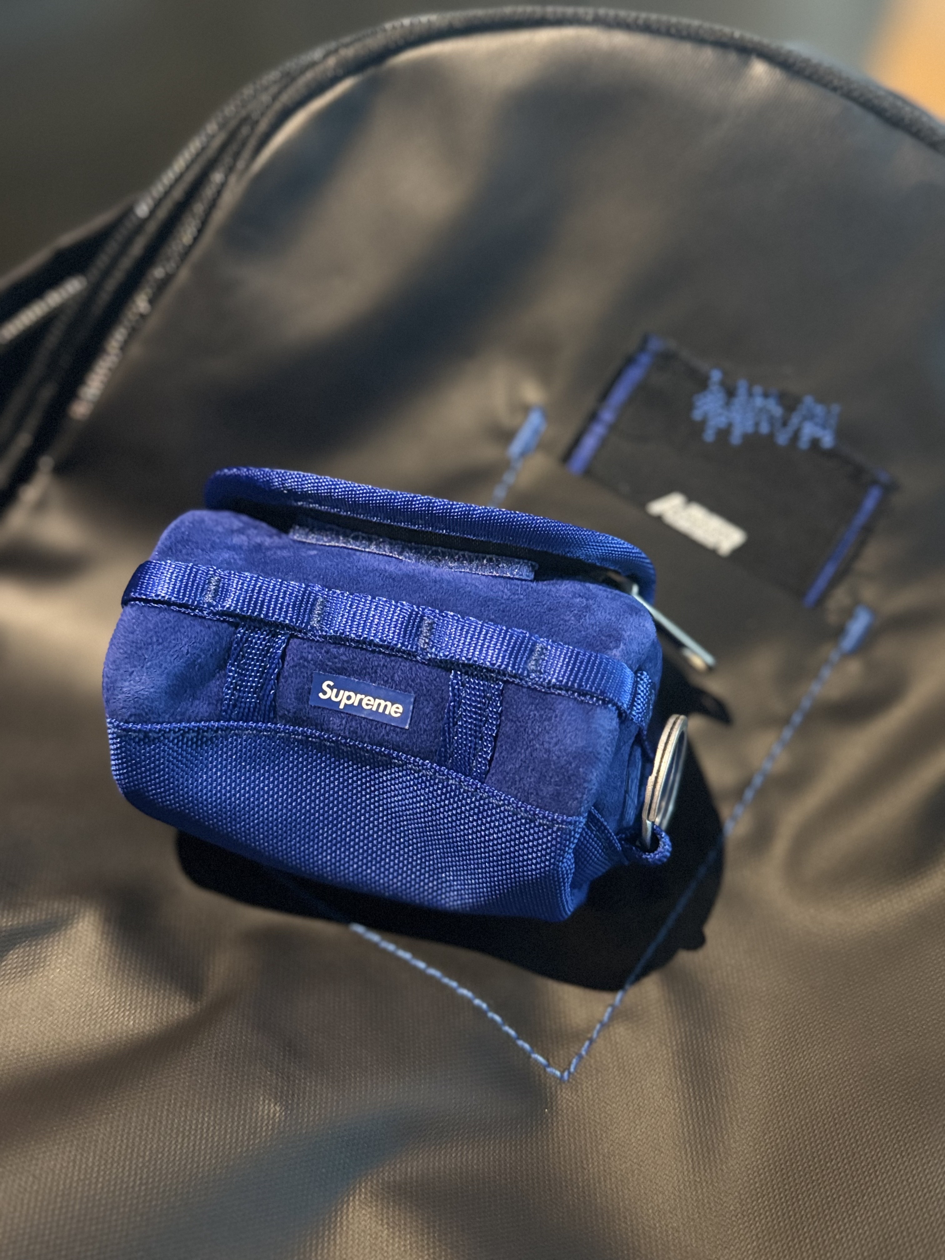 Supreme x The North Face Suede Base Camp Duffle Keychain Blue - 23FW, Ader Error x Eastpak Pak’r Backpack Black 착용 스타일
