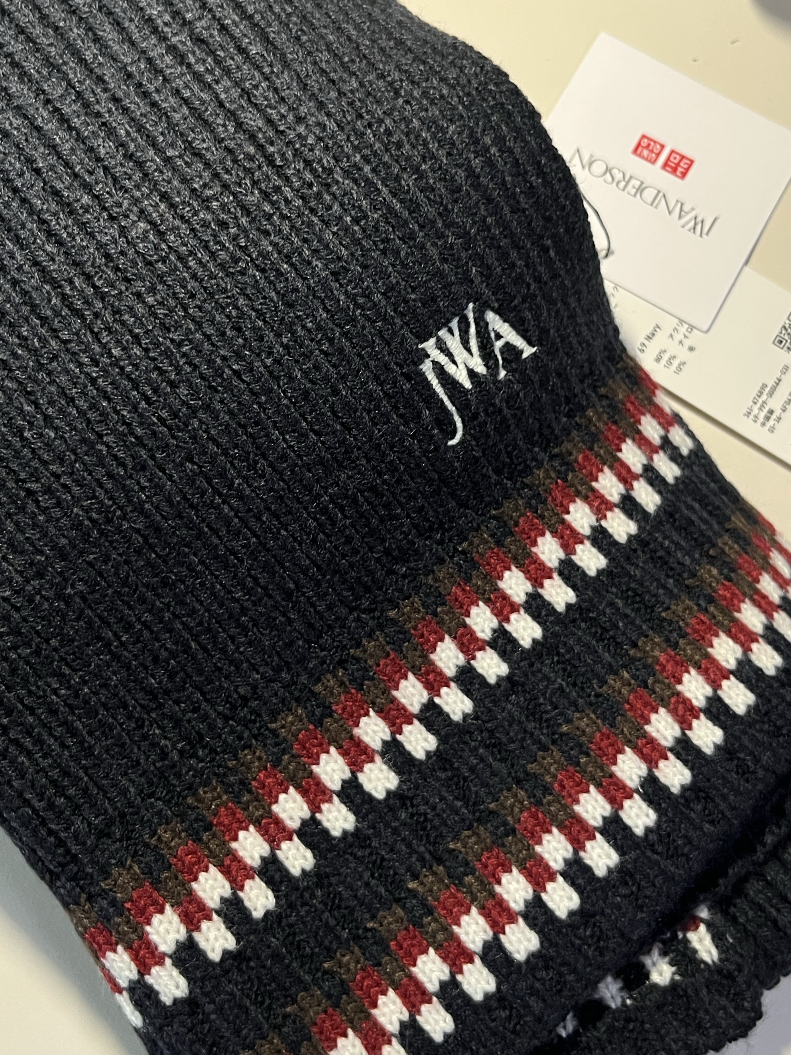 Uniqlo x JW Anderson Heattech Scarf Pattern Navy 착용 스타일
