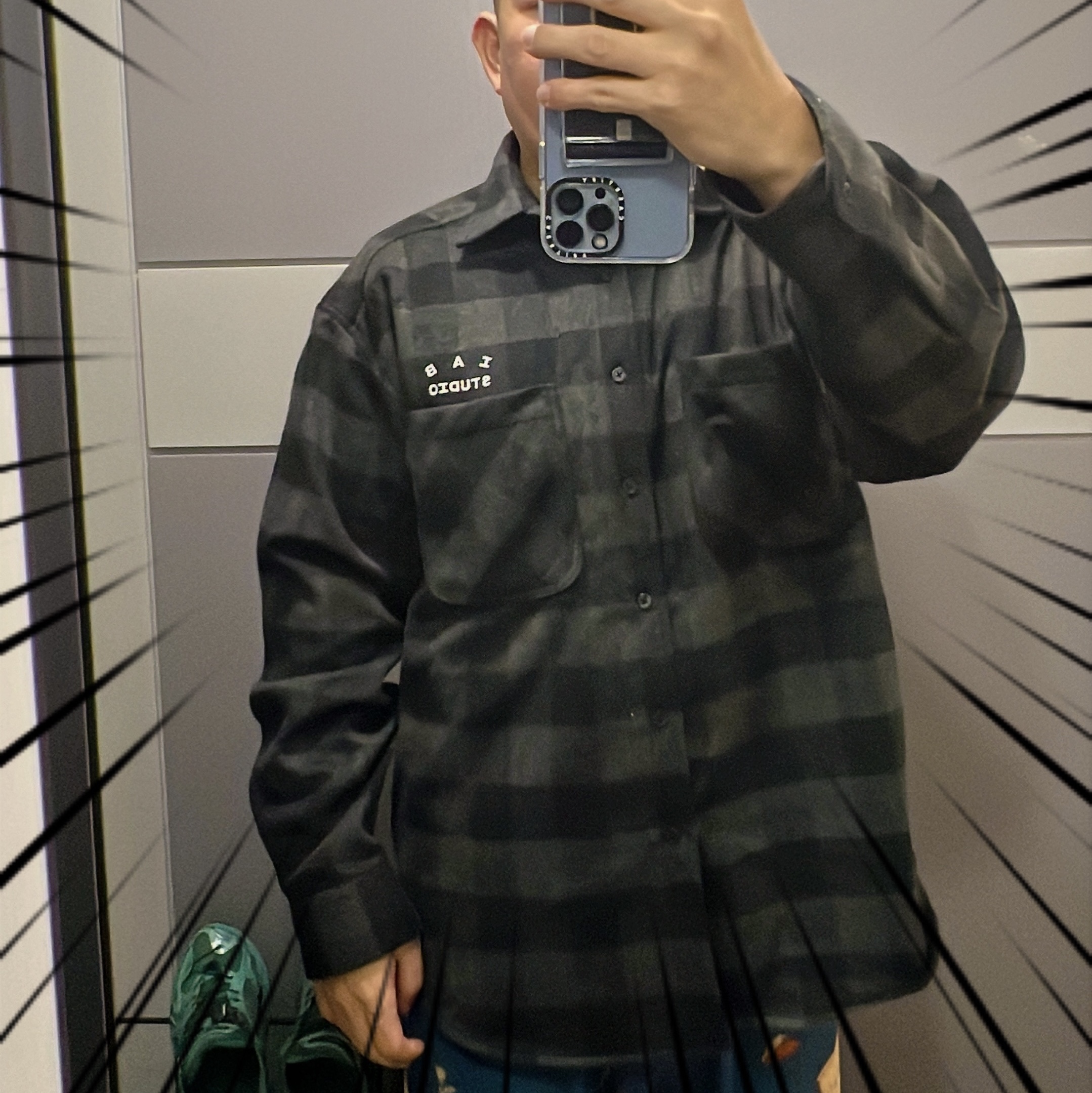 IAB Studio Gingham Check Shirt Black White 착용 스타일