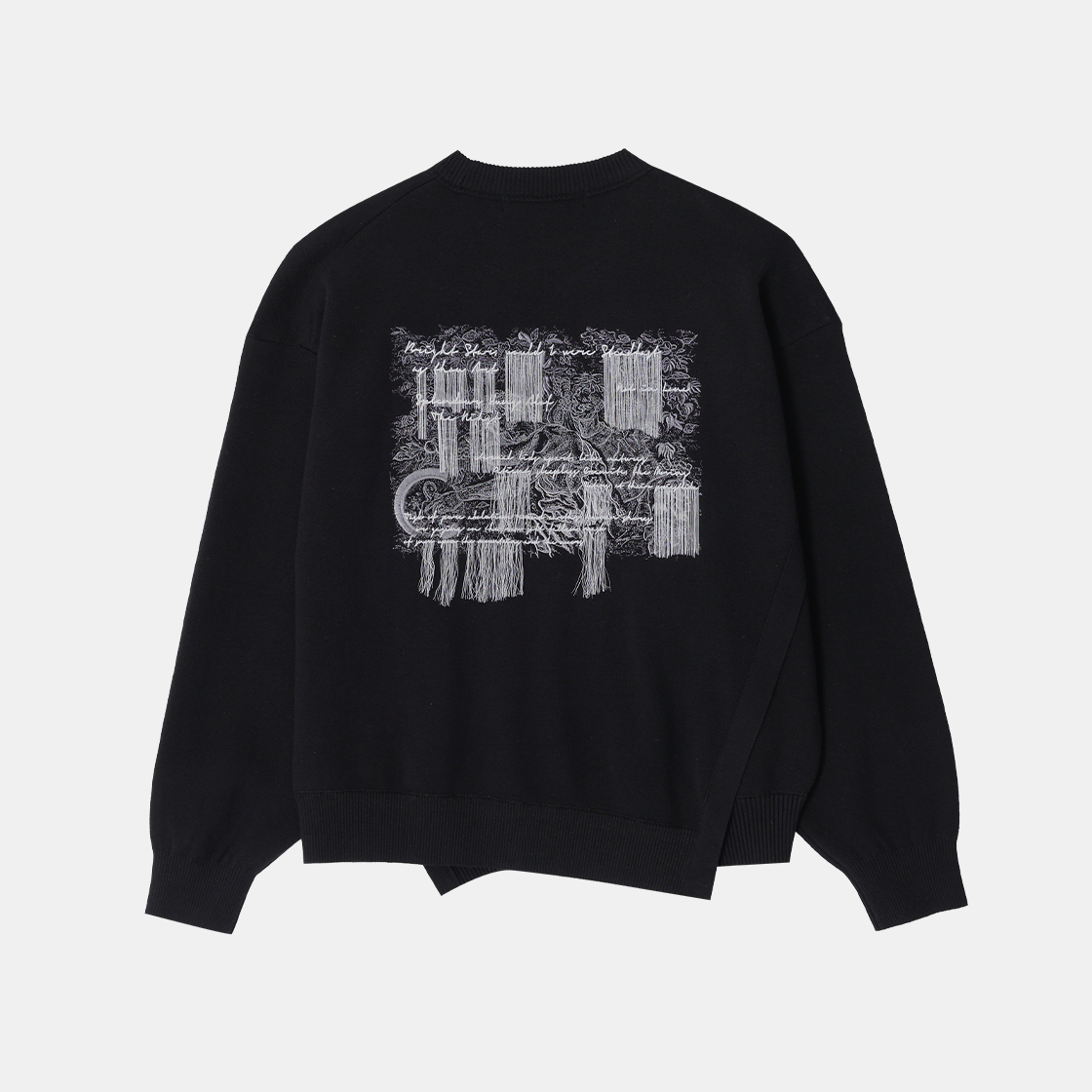 송지오 컬렉션 포에트리 엠브로이드 어시메트릭 니트 블랙(Songzio Collection Poetry Embroidered Asymmetric Knit Black) - 2