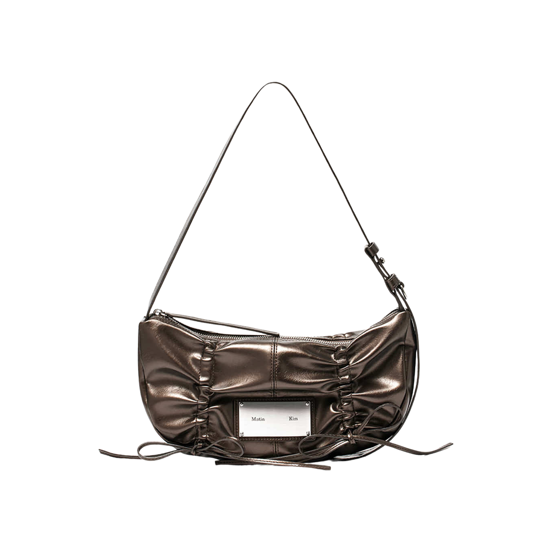 ショルダーバッグ・ポシェット [MATINKIM]half shirring ribbon round bag in charcoal Matin Kim Half Shirring Ribbon Round Bag Charcoal Women's