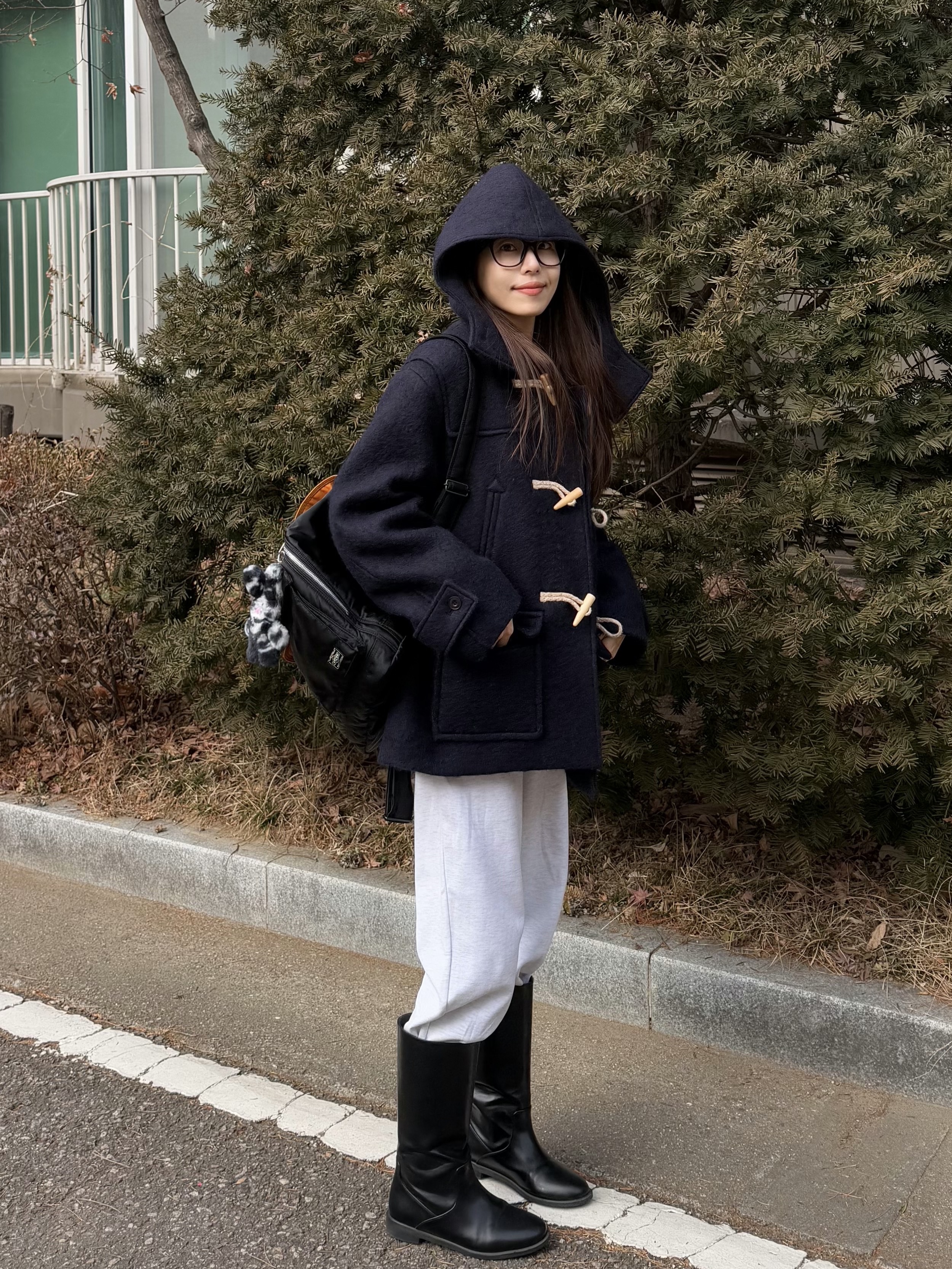 Fritur Brook Duffle Coat Navy_F244CT01, Porter Tanker Backpack Black 착용 스타일 - 1
