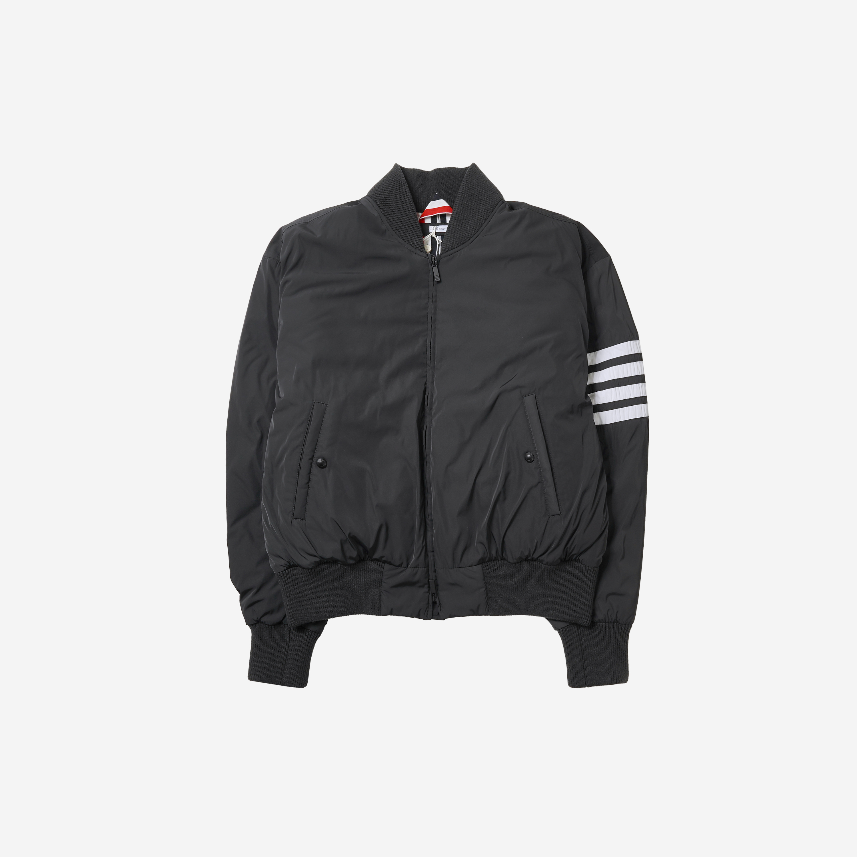 Thom Browne Poly Twill 4-Bar Oversized Knit Down Blouson Jacket Charcoal