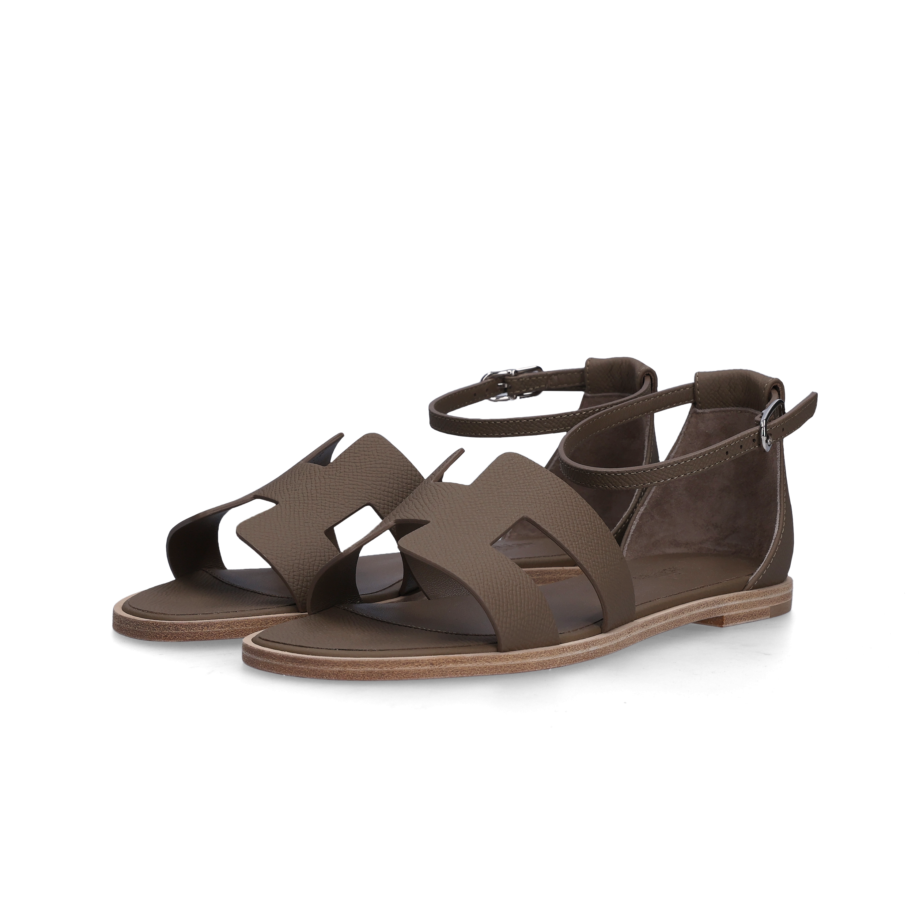 (W) Hermes Santorini Sandal Epsom & Palladium Etoupe