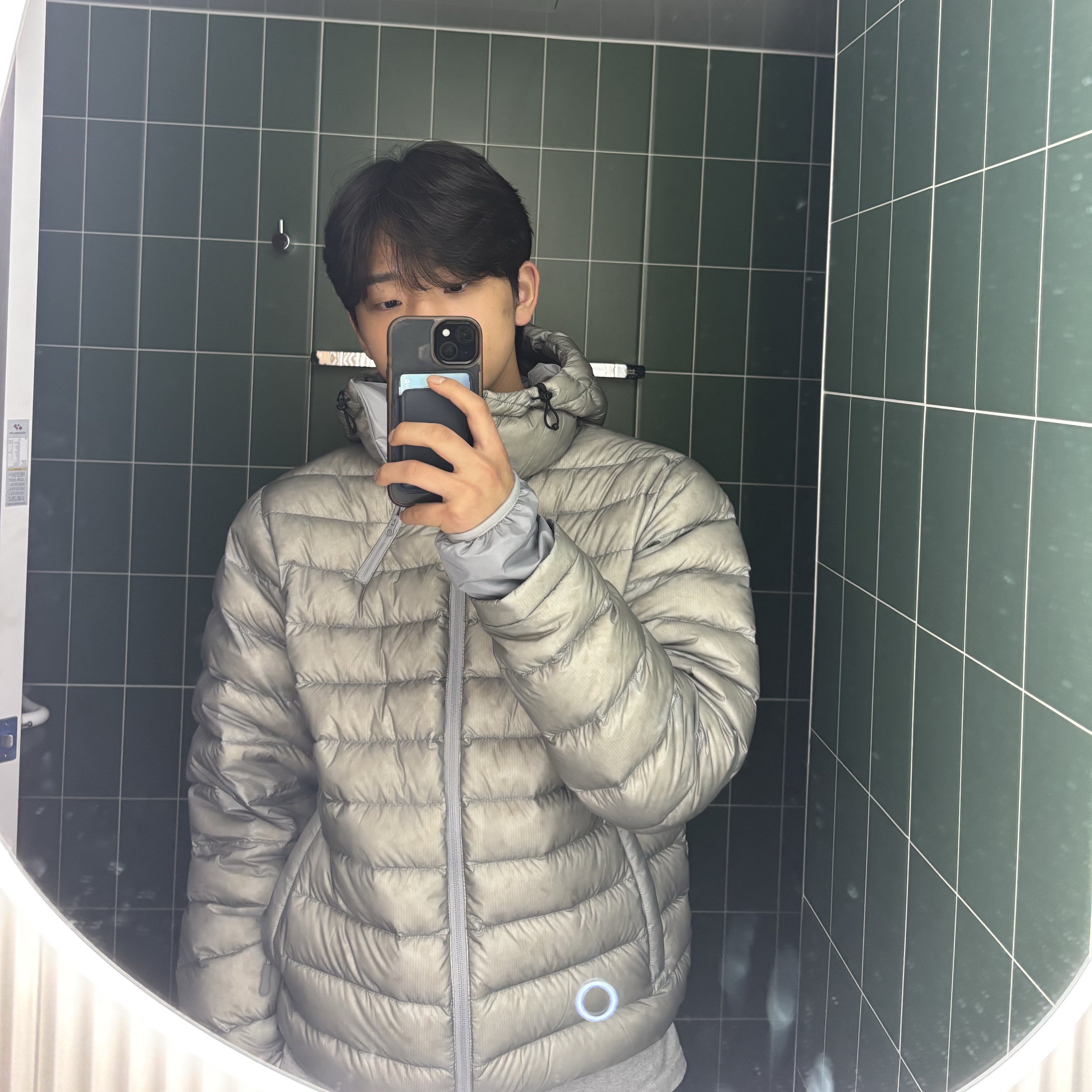 Sansan Gear Suffix Puffer Jacket Grey - 24FW 착용 스타일