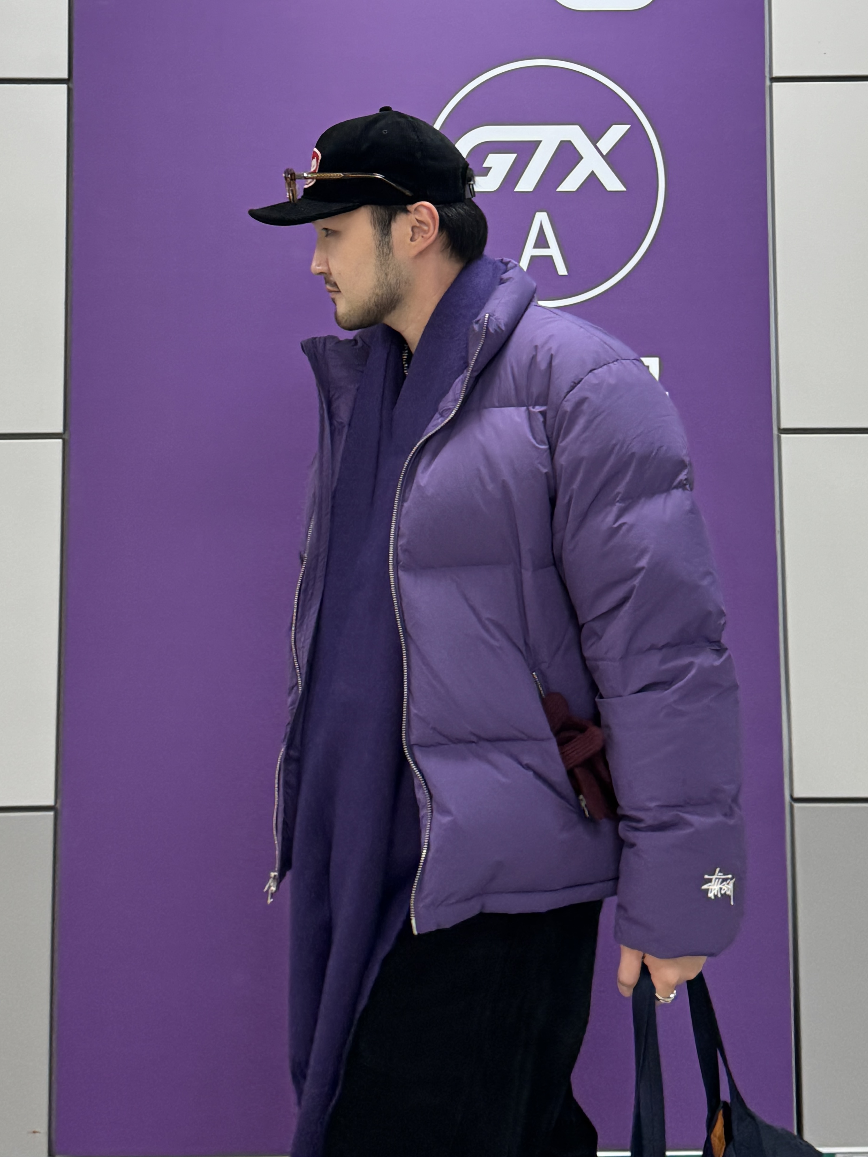 The Real McCoy's Buco Corduroy Strap-Back Cap Black, Stussy Down Puffer Nylon Purple 착용 스타일 - 2