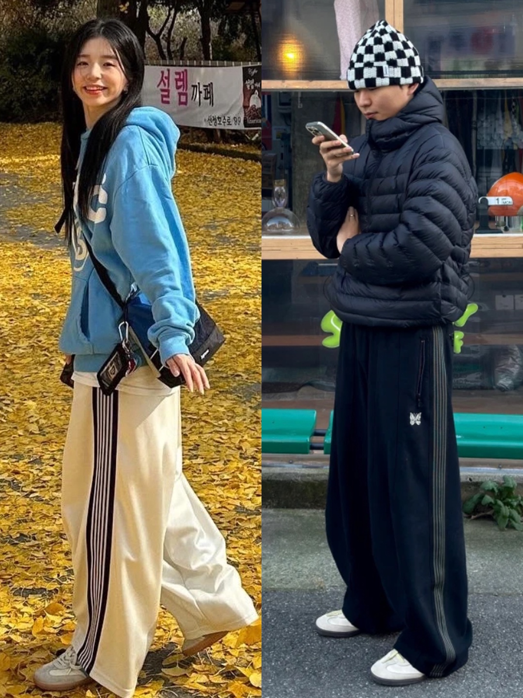 Palace x Needles Track Jacket Black - 24FW, Needles Piping Cowboy Pants Poly JQ Black Purple 착용 스타일 - 3