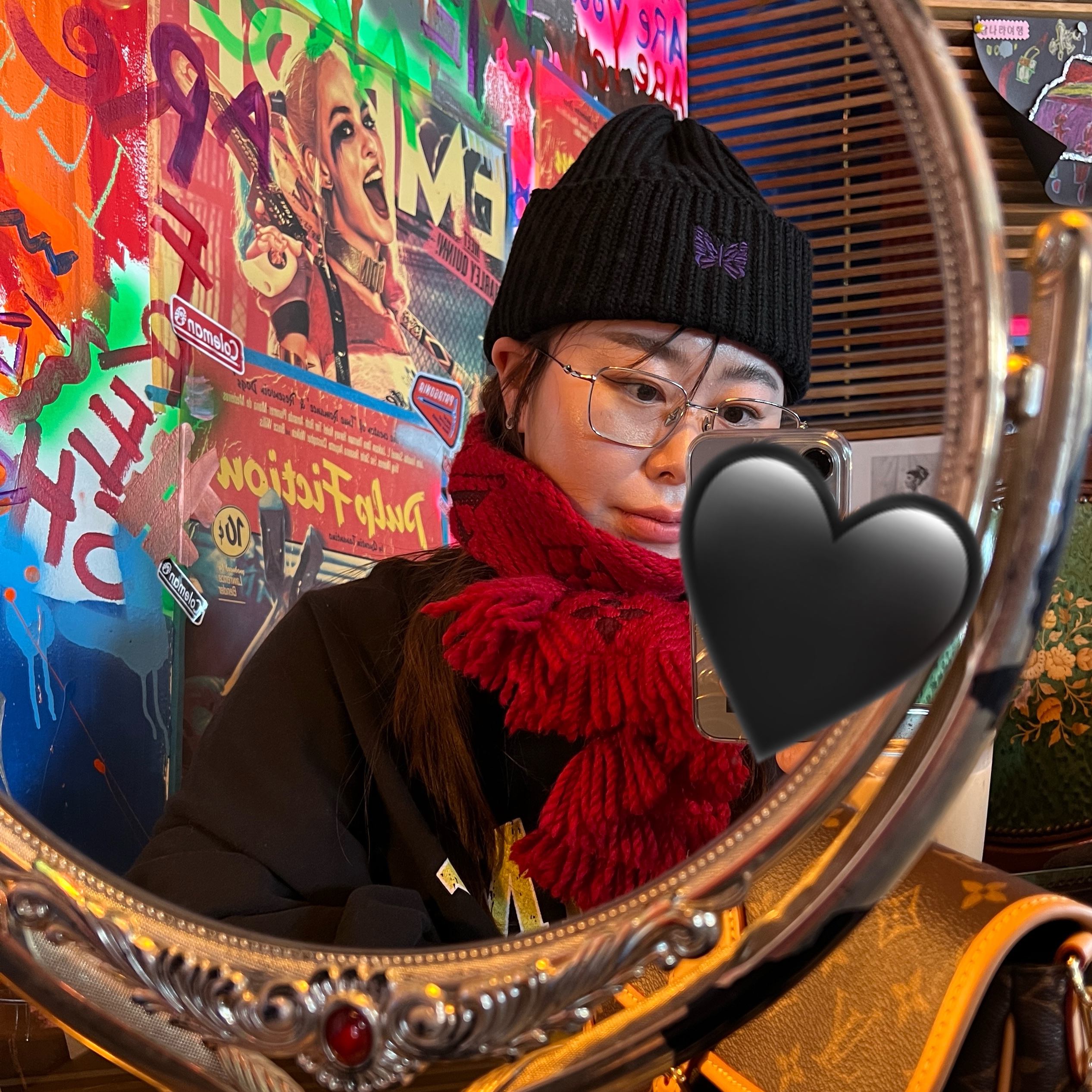 Needles Merino Wool Watch Cap Black, Louis Vuitton Monogram Vivienne Muffler Red 착용 스타일