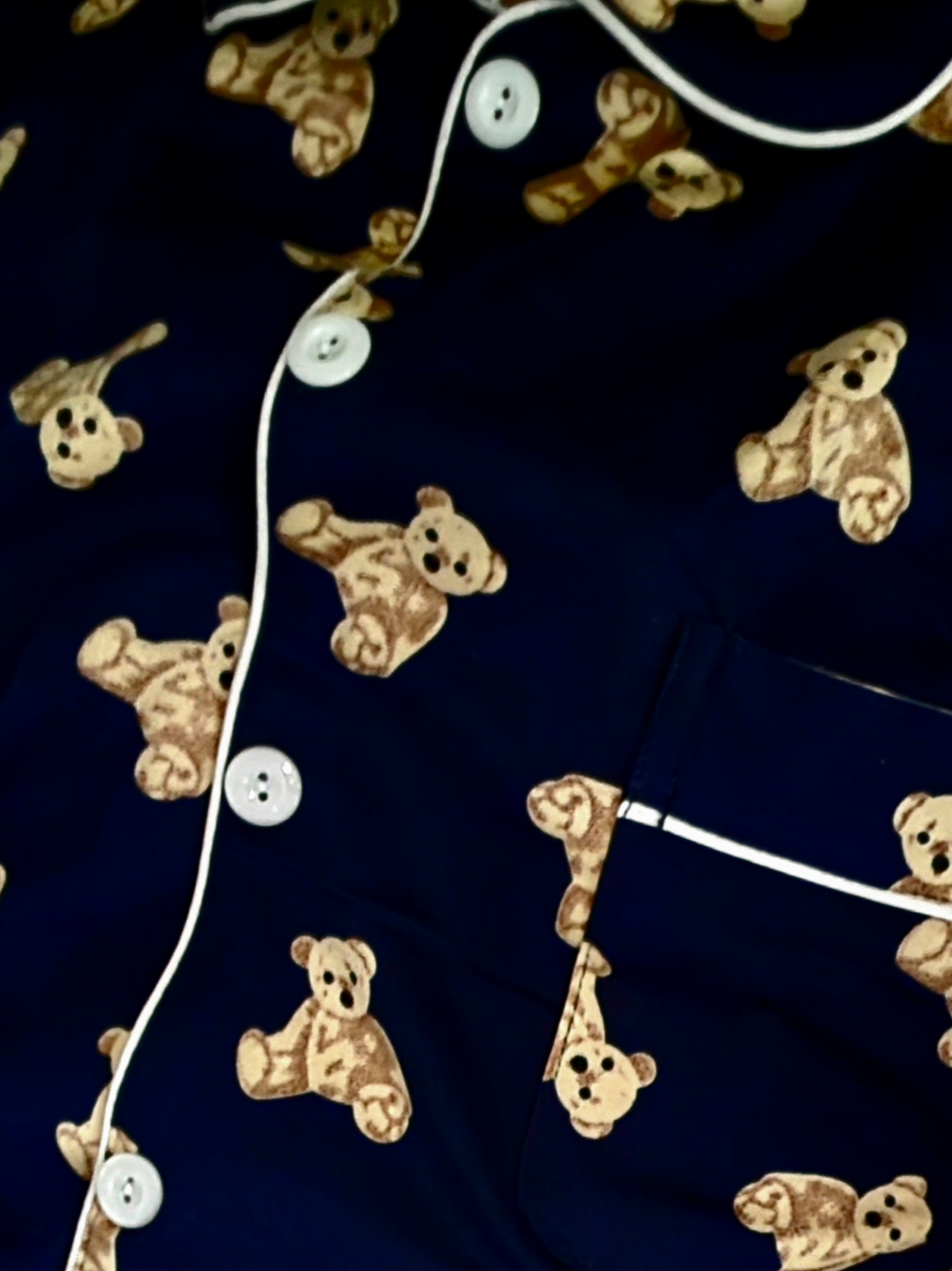 [3% 적립] Aone Unisex Peach Fleece Teddy Bear Collar Longsleeve Pajama Set Navy 착용 스타일