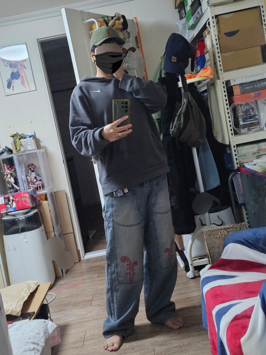 Karactor Ptery Double Knee Pants Washed blue 착용 스타일 - 3