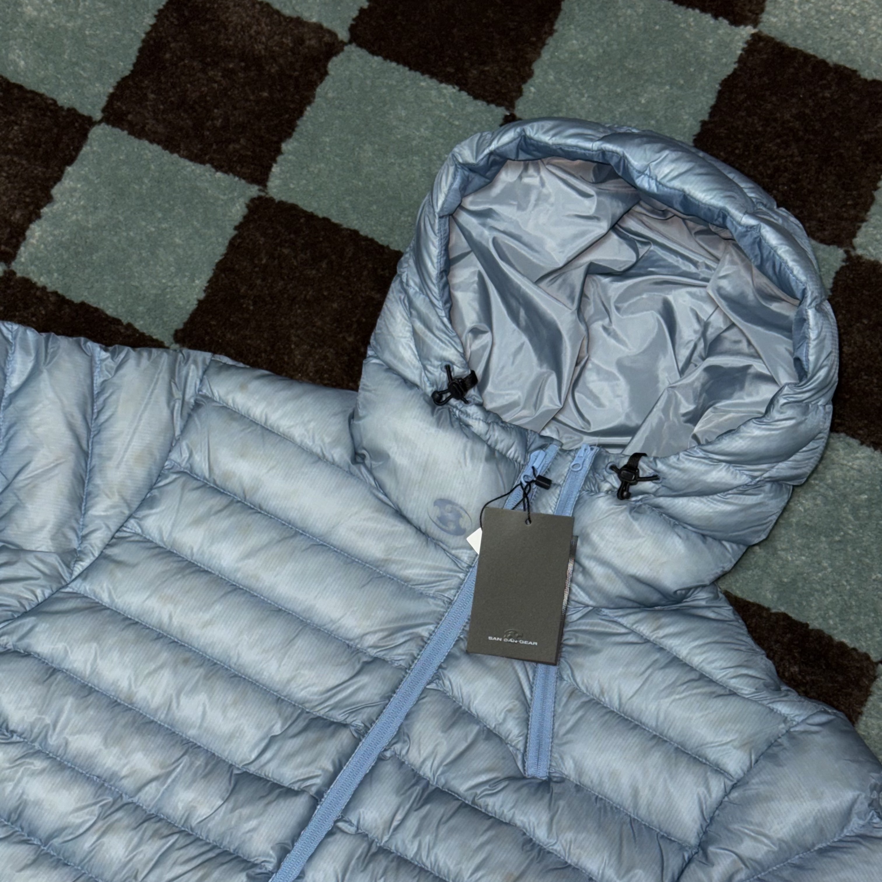 Sansan Gear Suffix Puffer Jacket Sky Blue - 24FW 착용 스타일