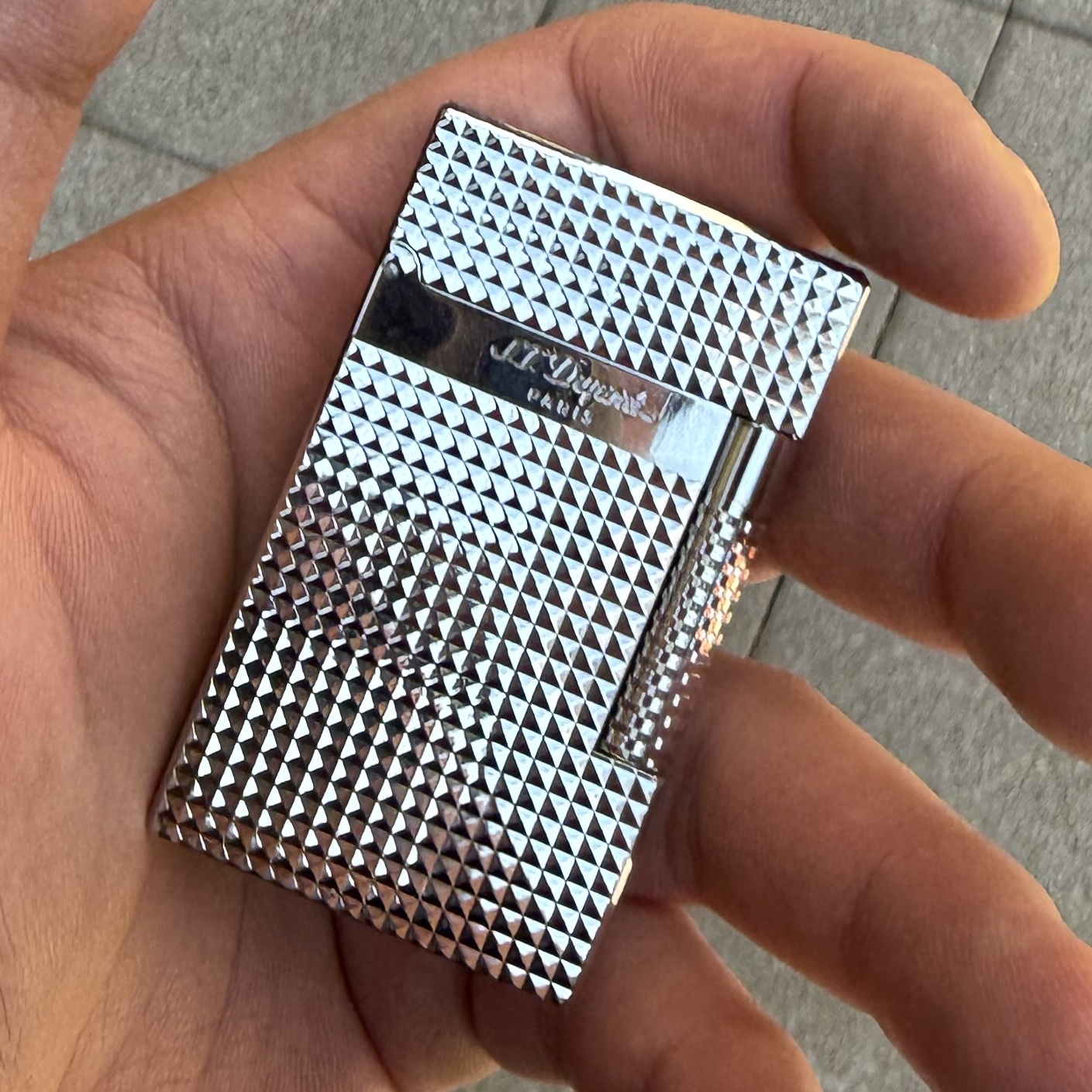 S.T. Dupont New Le Grand Dupont Palladium Diamond Head Lighter Perfect Ping Silver 착용 스타일