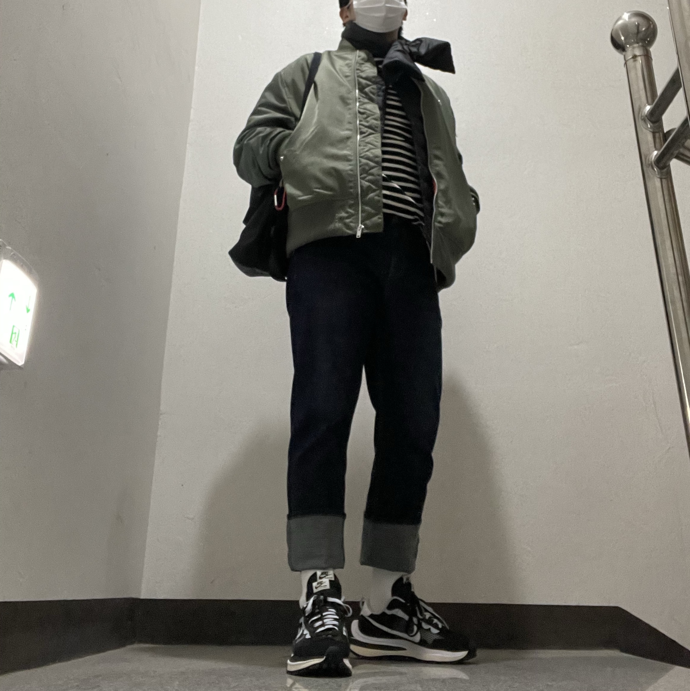 Nike NSW Punk Bomber Jacket - Asia, Nike x Sacai VaporWaffle Black White 착용 스타일
