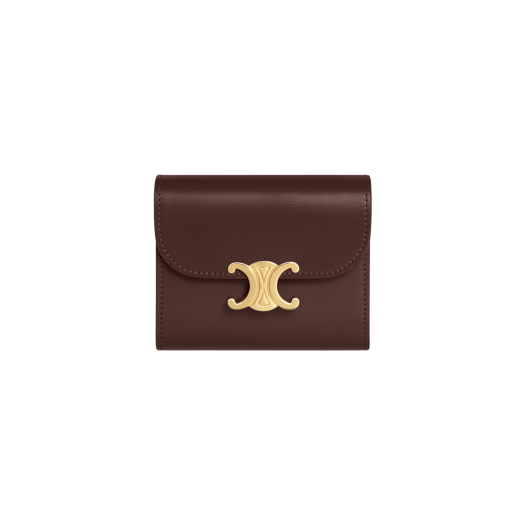Celine Small Flap Wallet Triomphe in Shiny Calfskin Chestnut