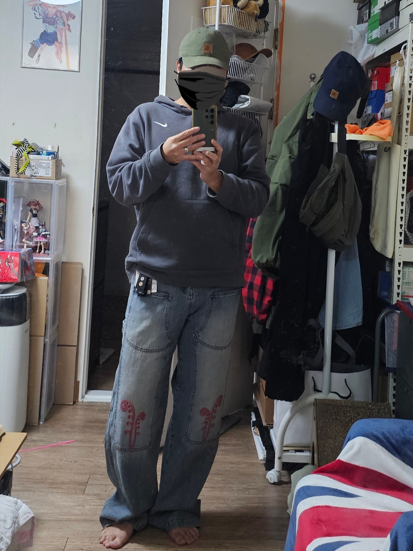 Karactor Ptery Double Knee Pants Washed blue 착용 스타일 - 2