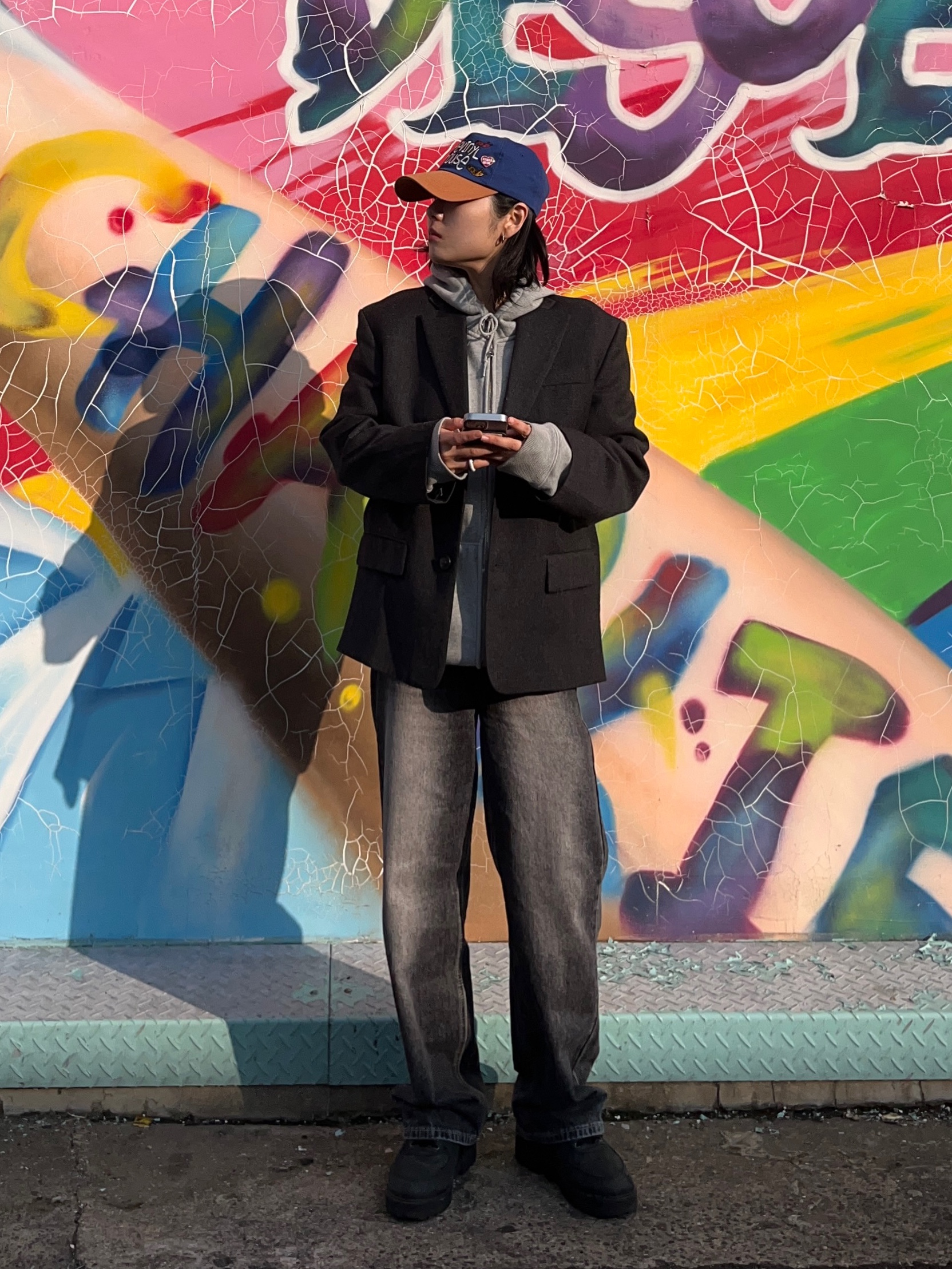 Thevinylhouse Twotone Ball Cap Blue, Zara x Ader Error Oversize Blazer Black 착용 스타일 - 1