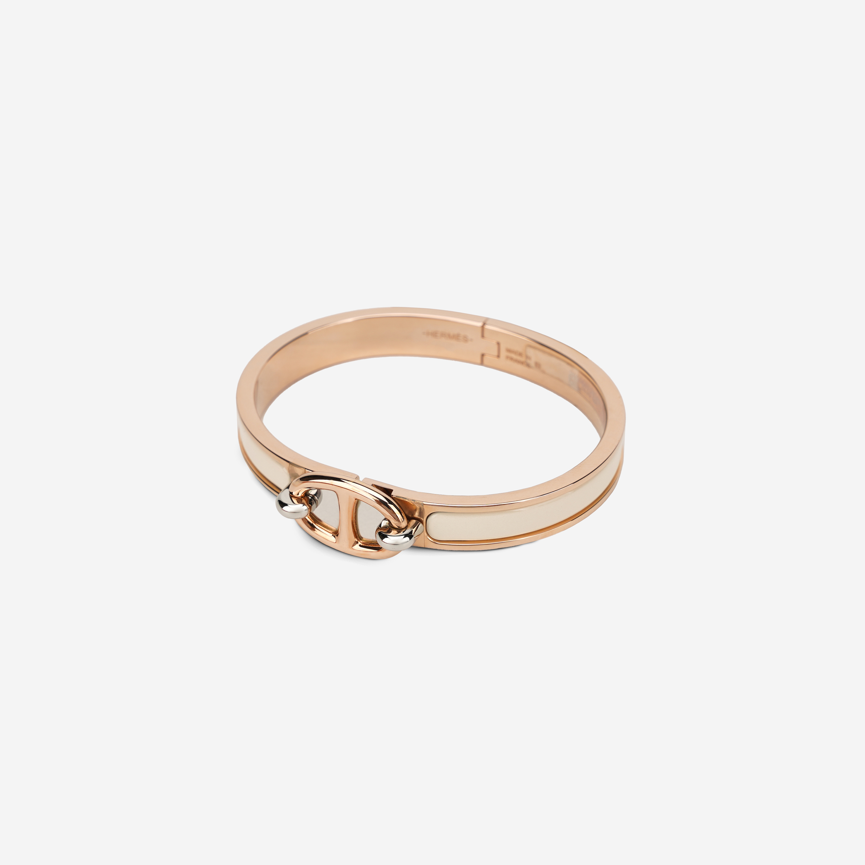 (W) Hermes Mini Clic Chaine D'Ancre Bracelet Rose Gold & Creme