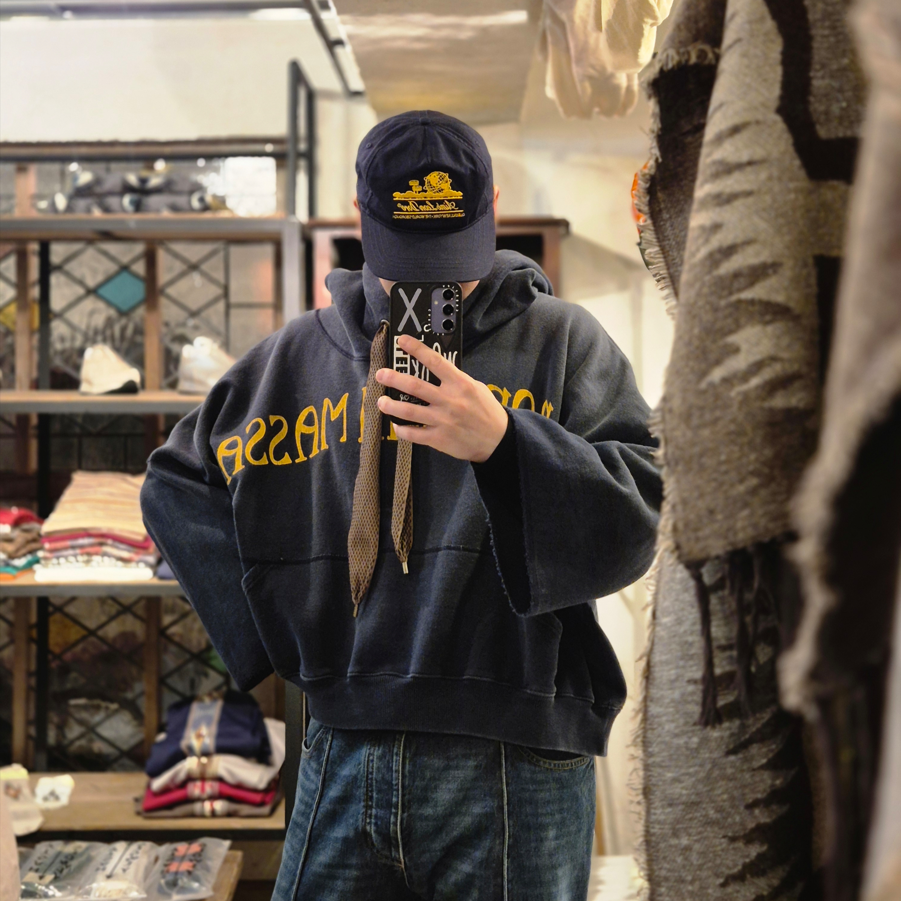 Kapital Fleece Devil Hooded Parka Boro Borough Massacre Pt Small Black, Aime Leon Dore Unisphere Evening Blue 착용 스타일 - 1