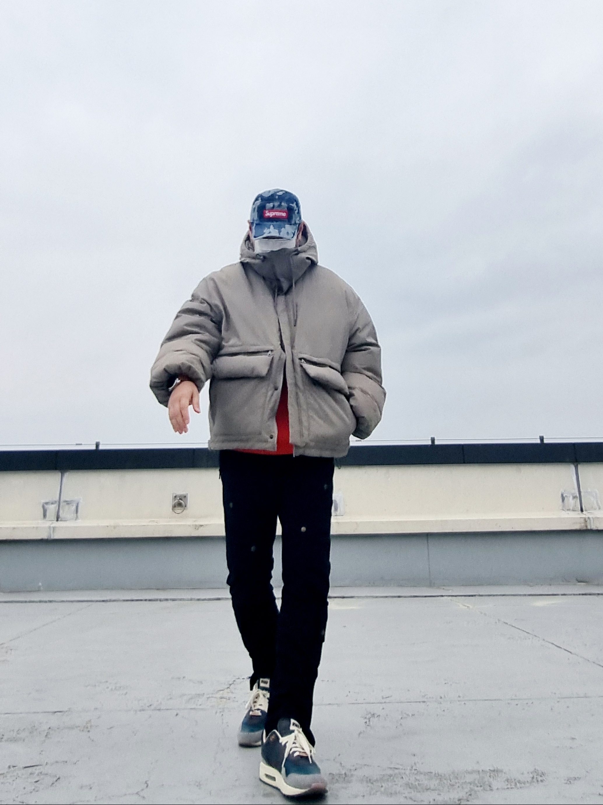 Supreme Flames Jacquard Denim Camp Cap Washed Indigo - 23SS, Puma x AMI Crewneck Sweatshirt Orange 착용 스타일 - 3