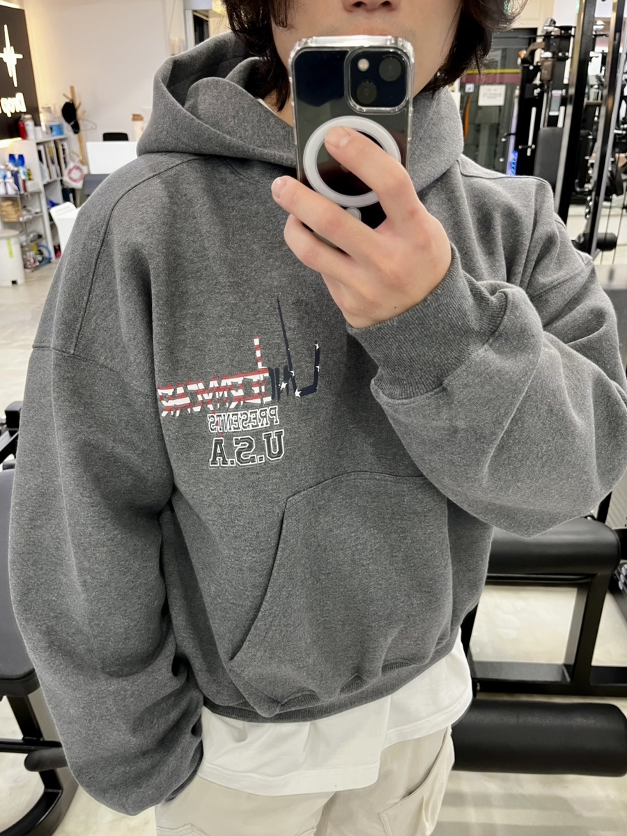Undermycar POC USA Flag Bonded Sweat Hoodie Gray 착용 스타일 - 2