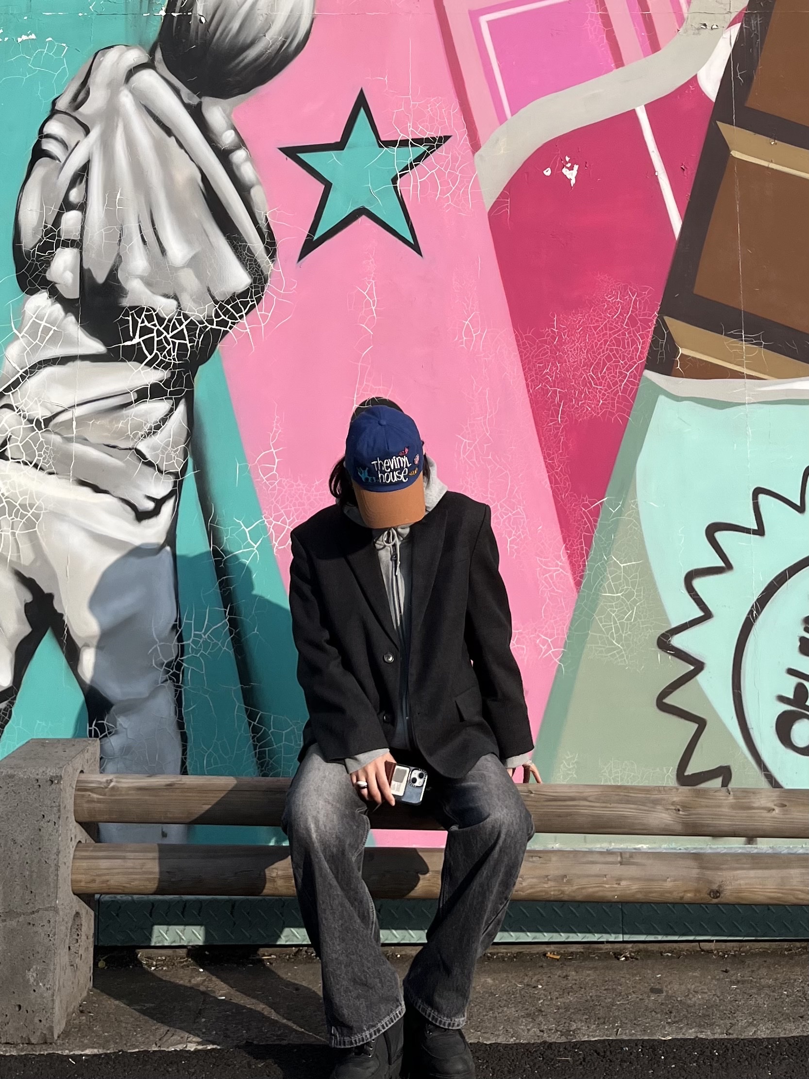 Thevinylhouse Twotone Ball Cap Blue, Zara x Ader Error Oversize Blazer Black 착용 스타일 - 2