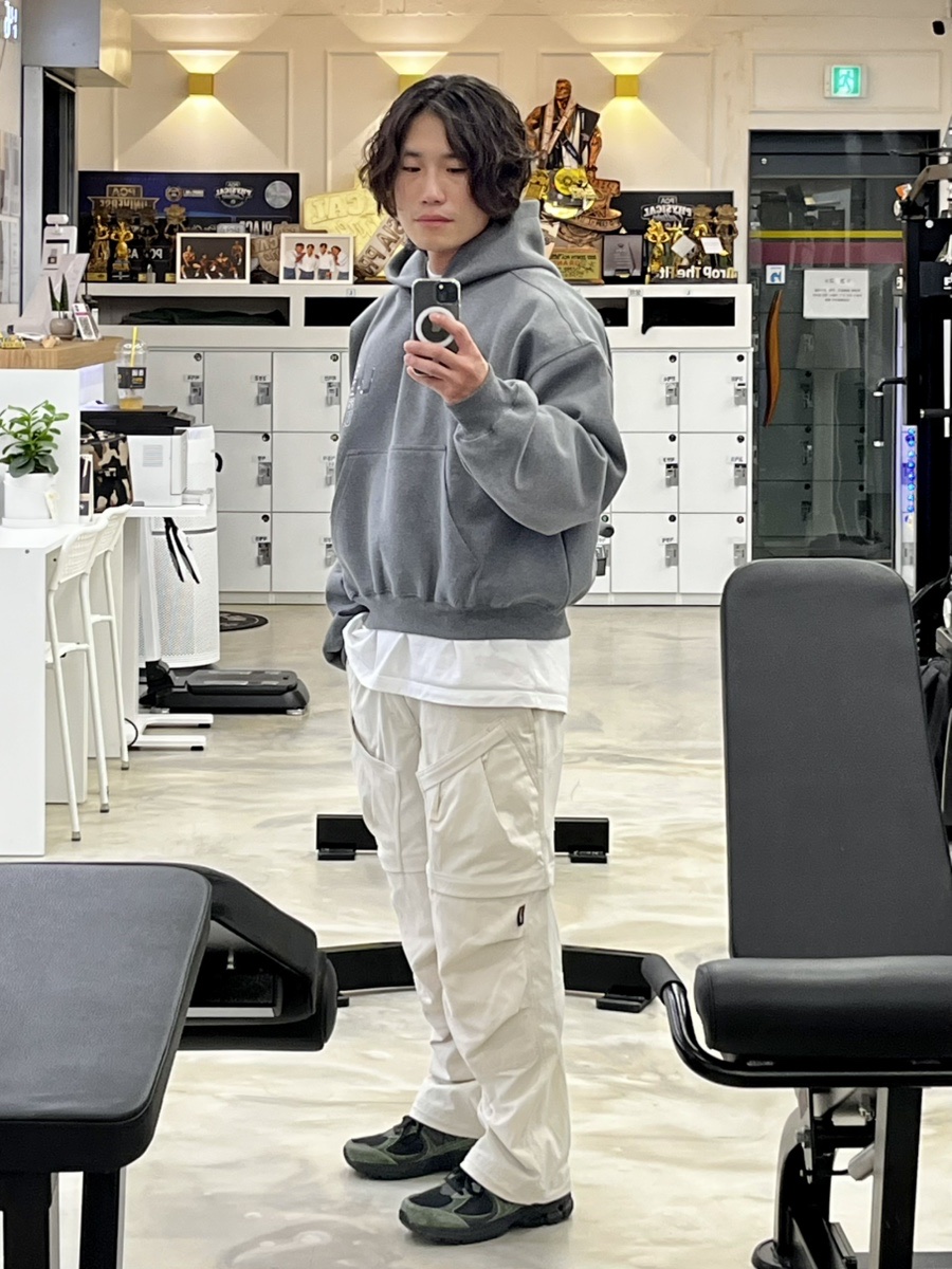 Undermycar POC USA Flag Bonded Sweat Hoodie Gray 착용 스타일 - 3